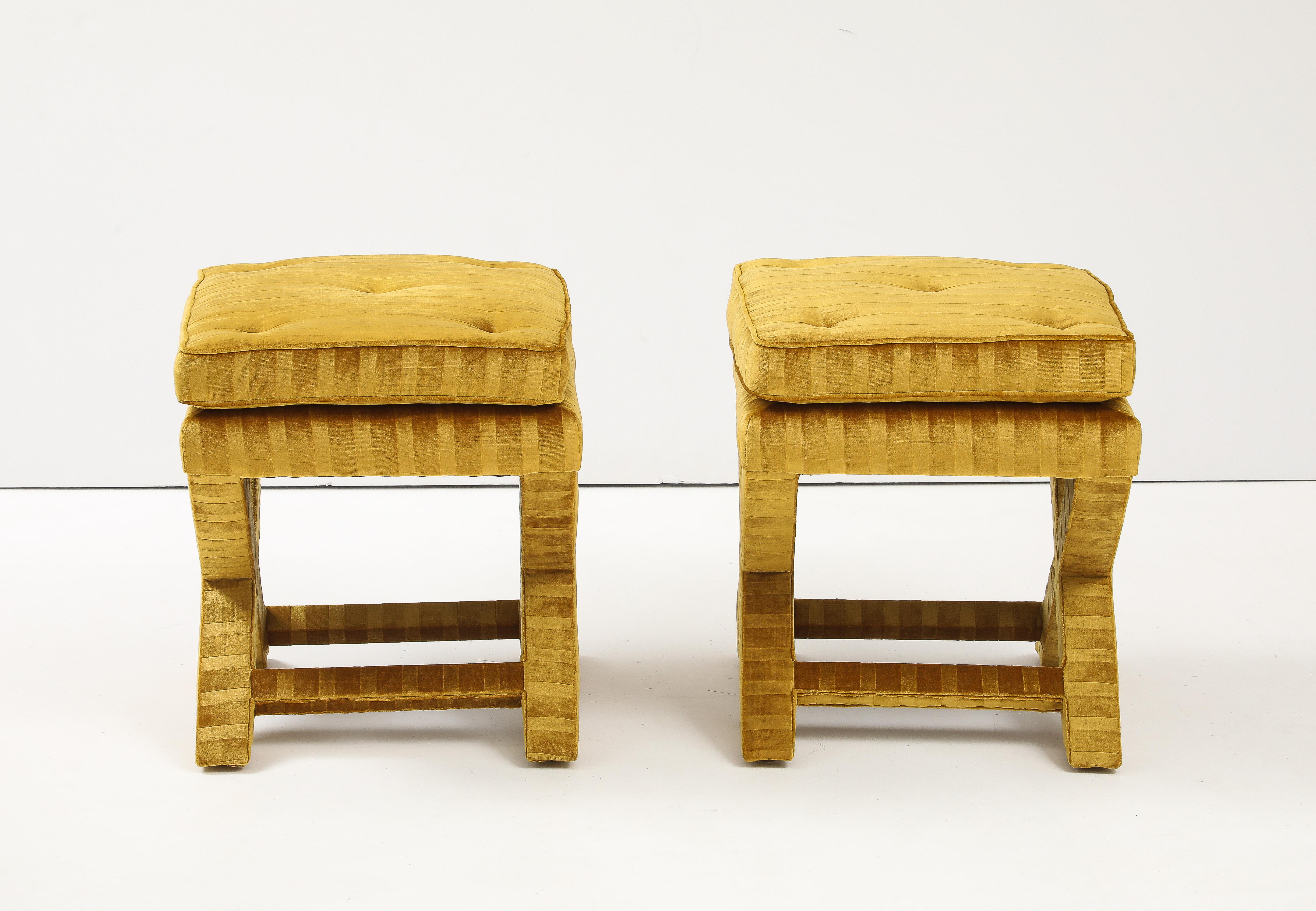 1970's X Base Ottomans In Velvet Upholstery Attributed To Milo Baughman For Sale 3