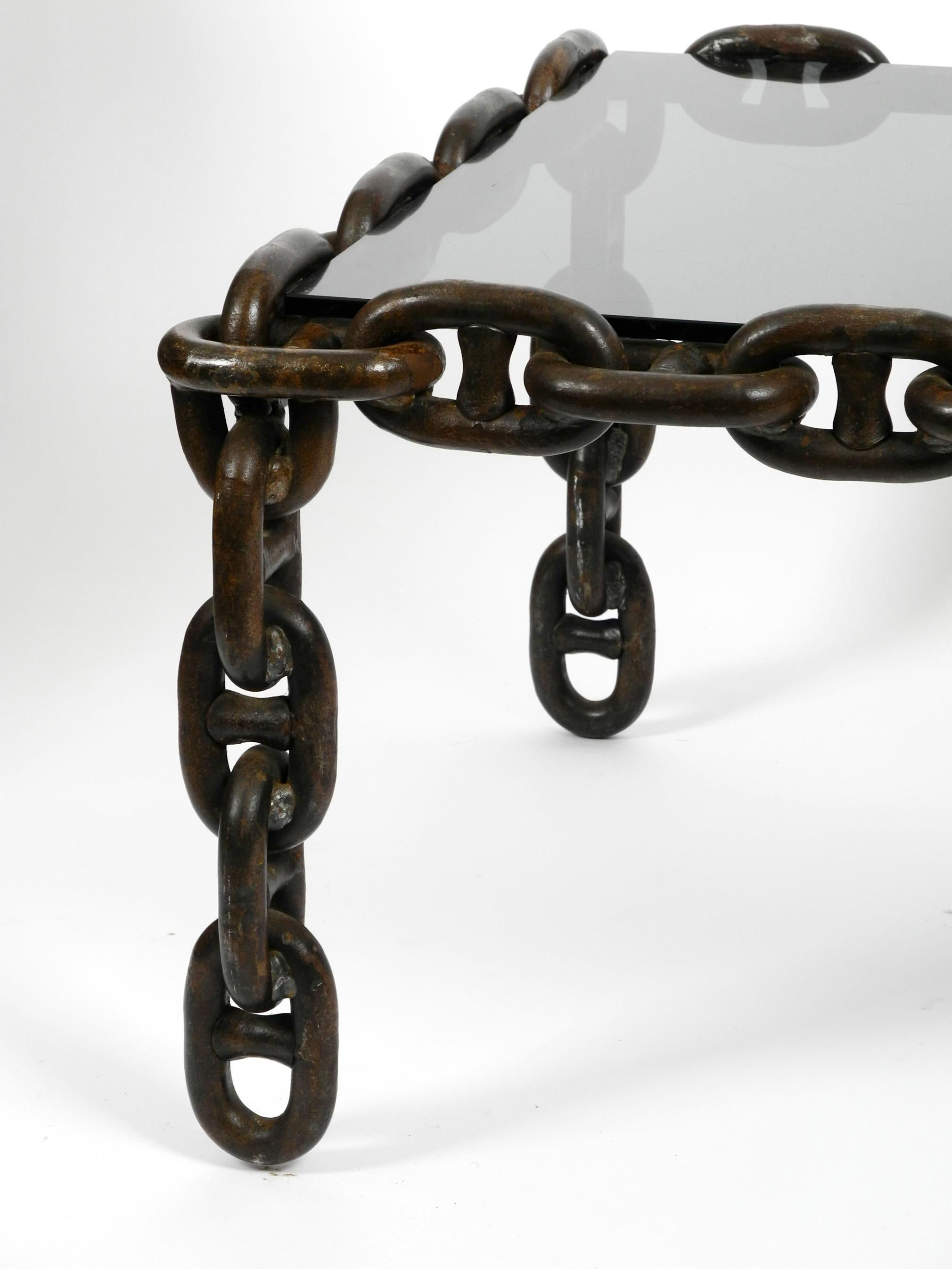 1970s XL Coffee Table Made of Nautical Iron Chain and a Thick Smoked Glass Plate For Sale 2