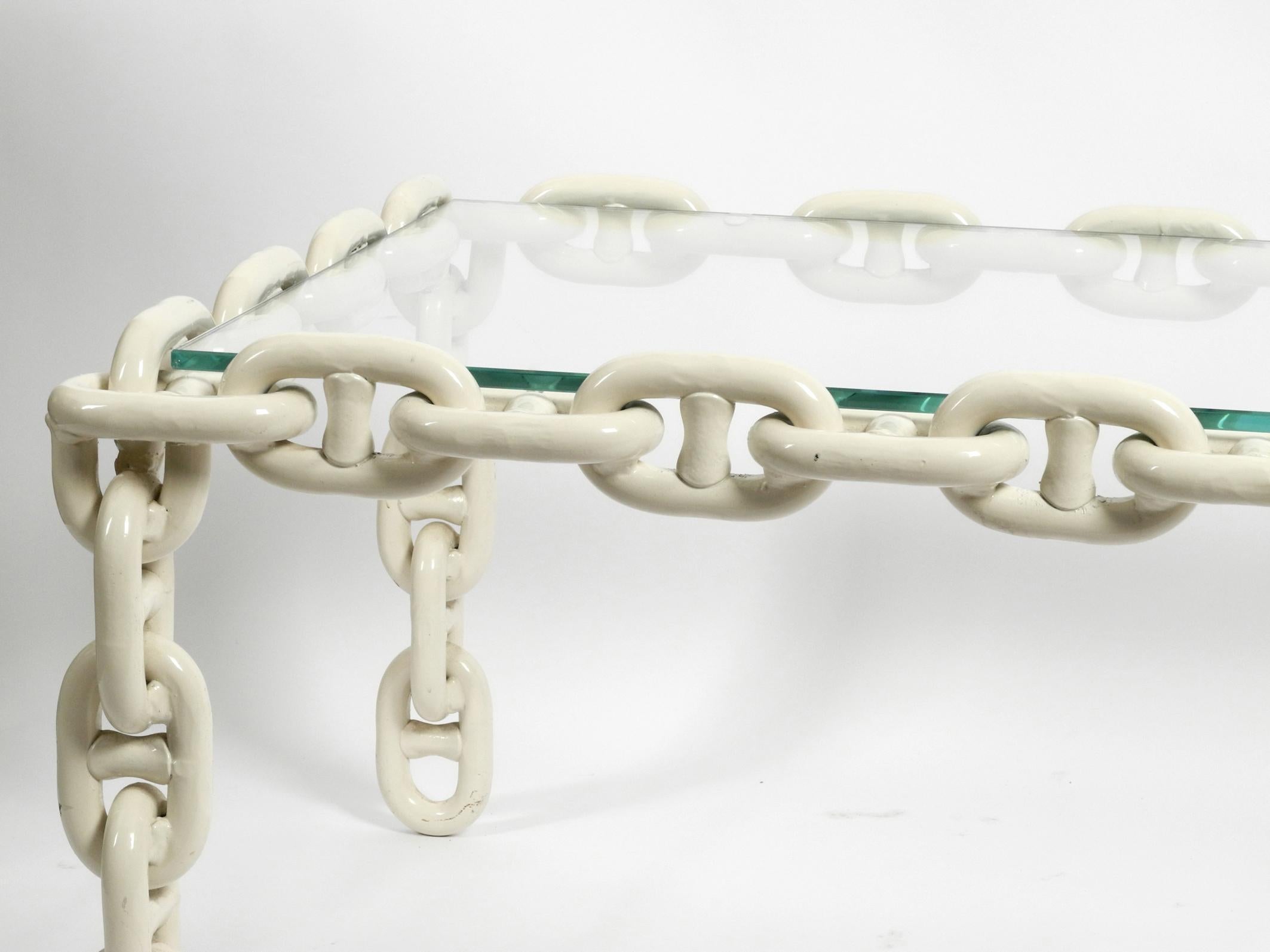 1970s XL Coffee Table Made of Nautical Iron Chain with a Thick Clear Glass Plate For Sale 4