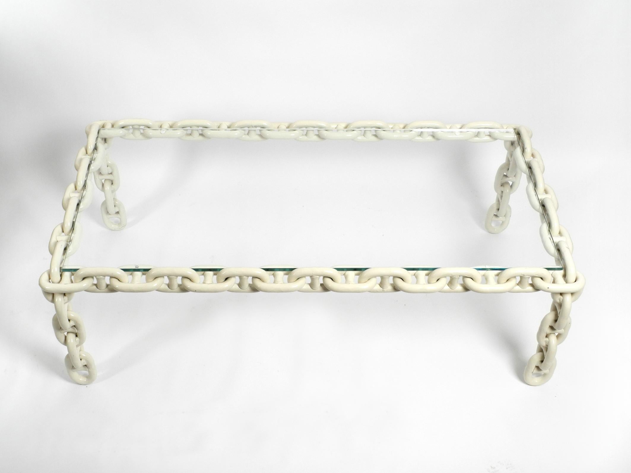 European 1970s XL Coffee Table Made of Nautical Iron Chain with a Thick Clear Glass Plate For Sale