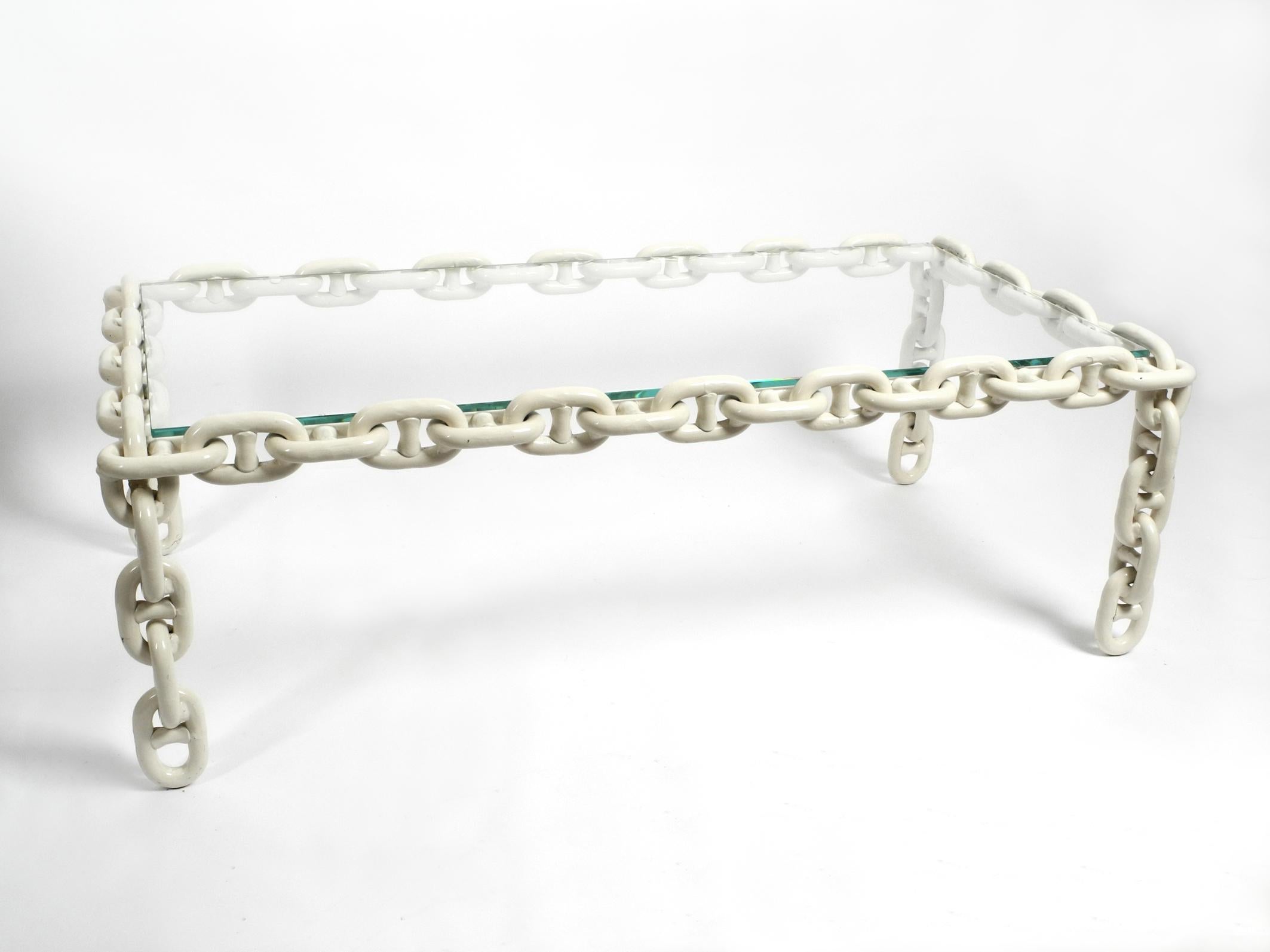 Table basse XL des années 1970 fabriquée en chaîne de fer nautique avec une plaque de verre épaisse et transparente Bon état - En vente à München, DE