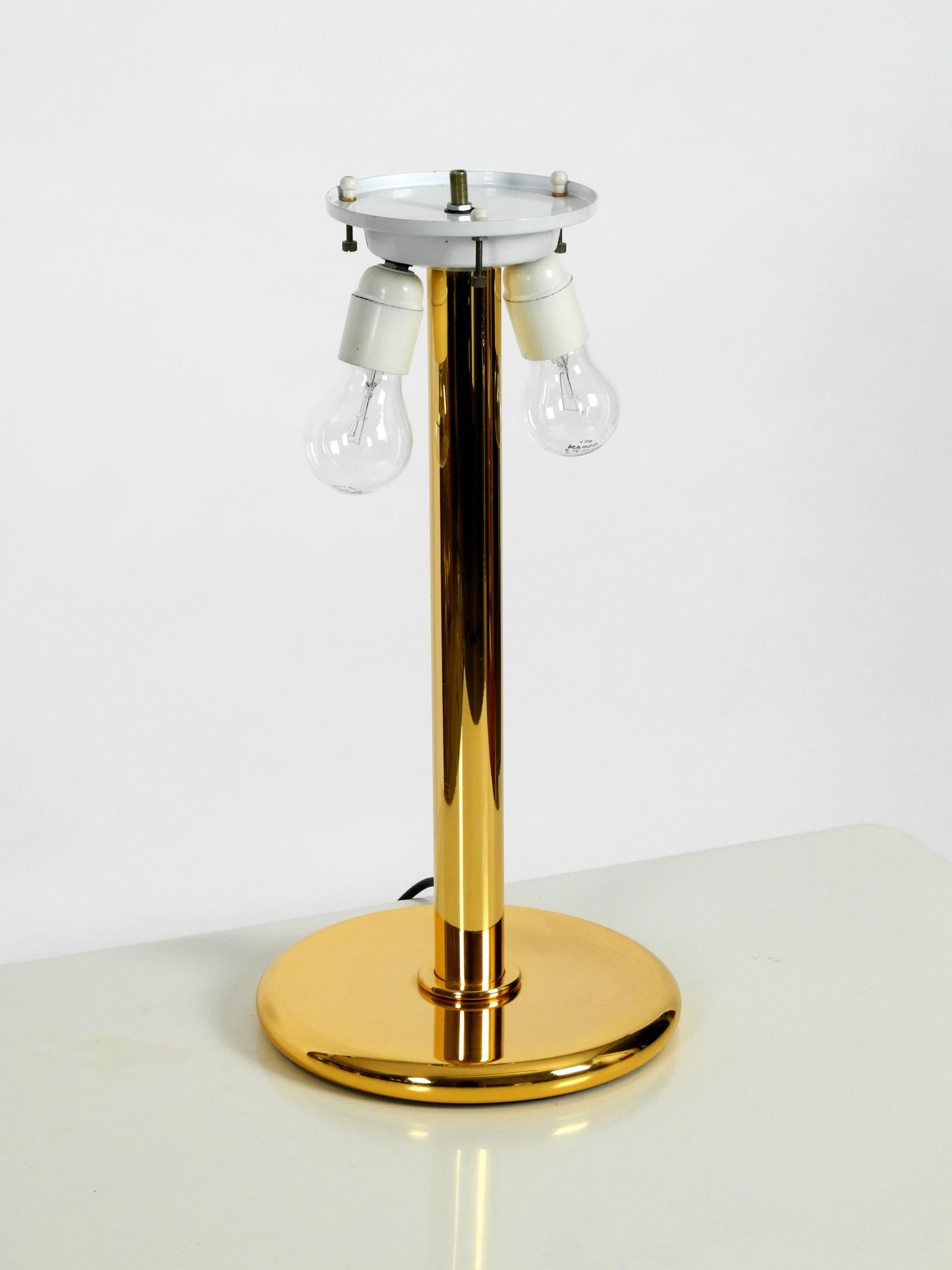 1970s XL Italian Table Lamp Made of Brass with Large Striped Murano Glass Shade 5