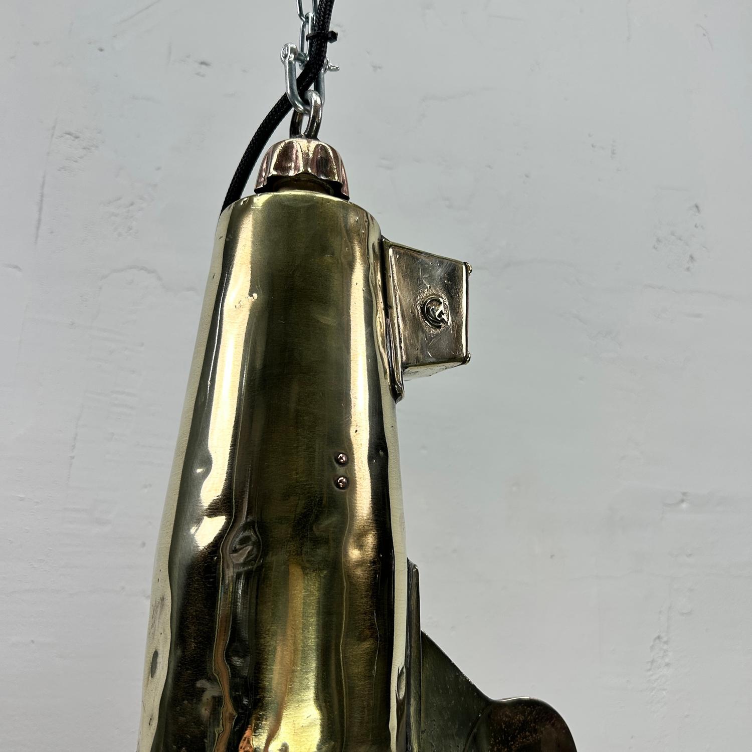 1970's XL Japanese Brass Marine Nautical Searchlight Pendant Ceiling Lamp For Sale 6