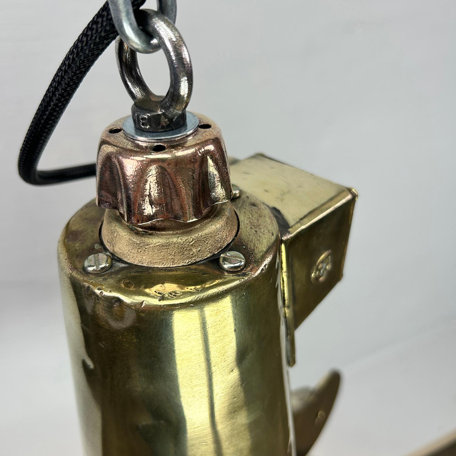 1970's XL Japanese Brass Marine Nautical Searchlight Pendant Ceiling Lamp For Sale 7