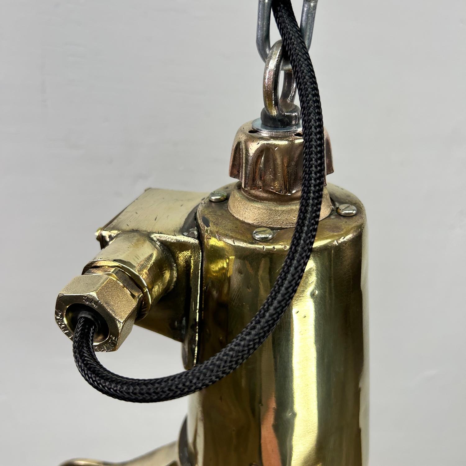 1970's XL Japanese Brass Marine Nautical Searchlight Pendant Ceiling Lamp For Sale 8