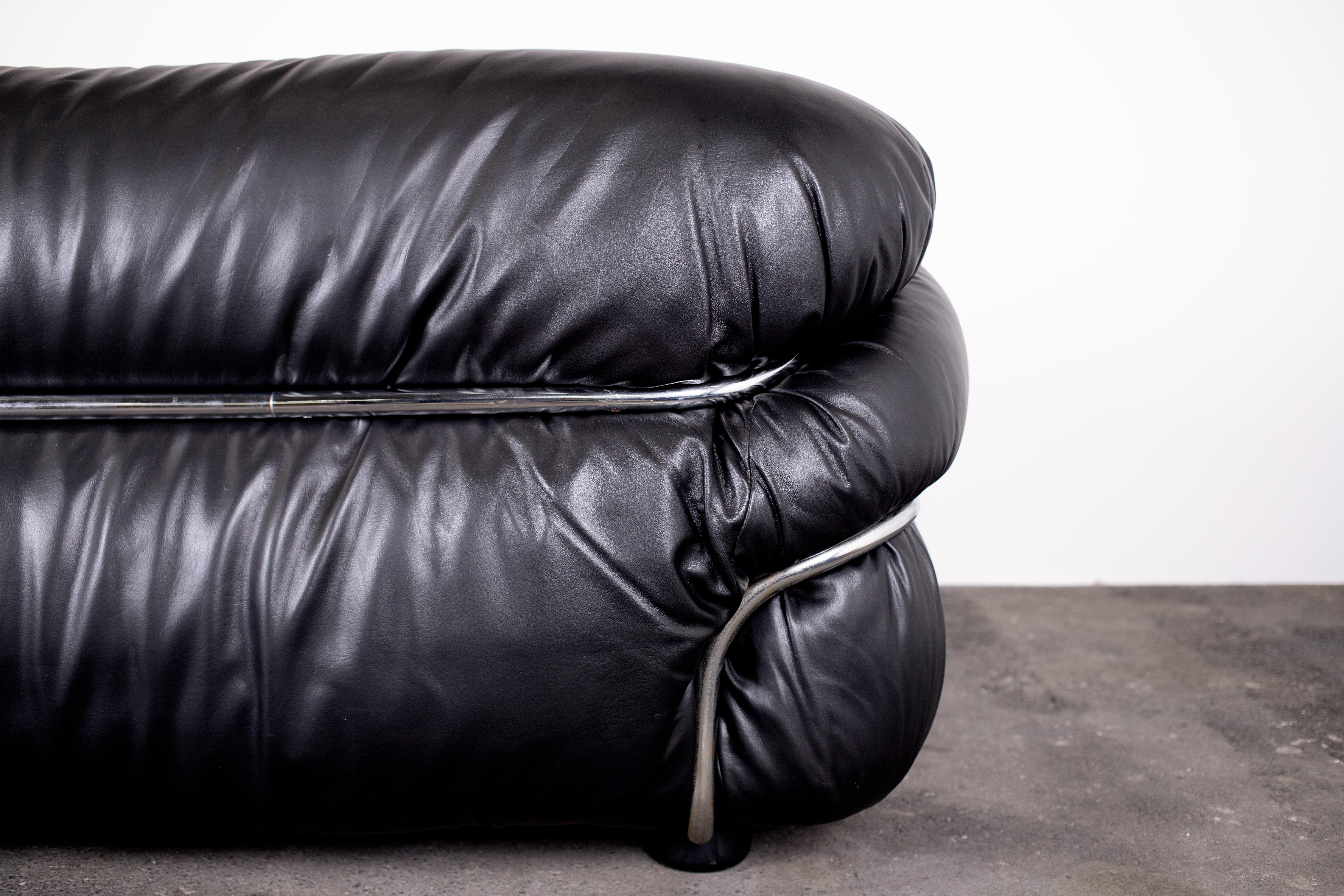 1970s XL Sesann Sofa by Gianfranco Frattini for Cassina in Black Leather 10