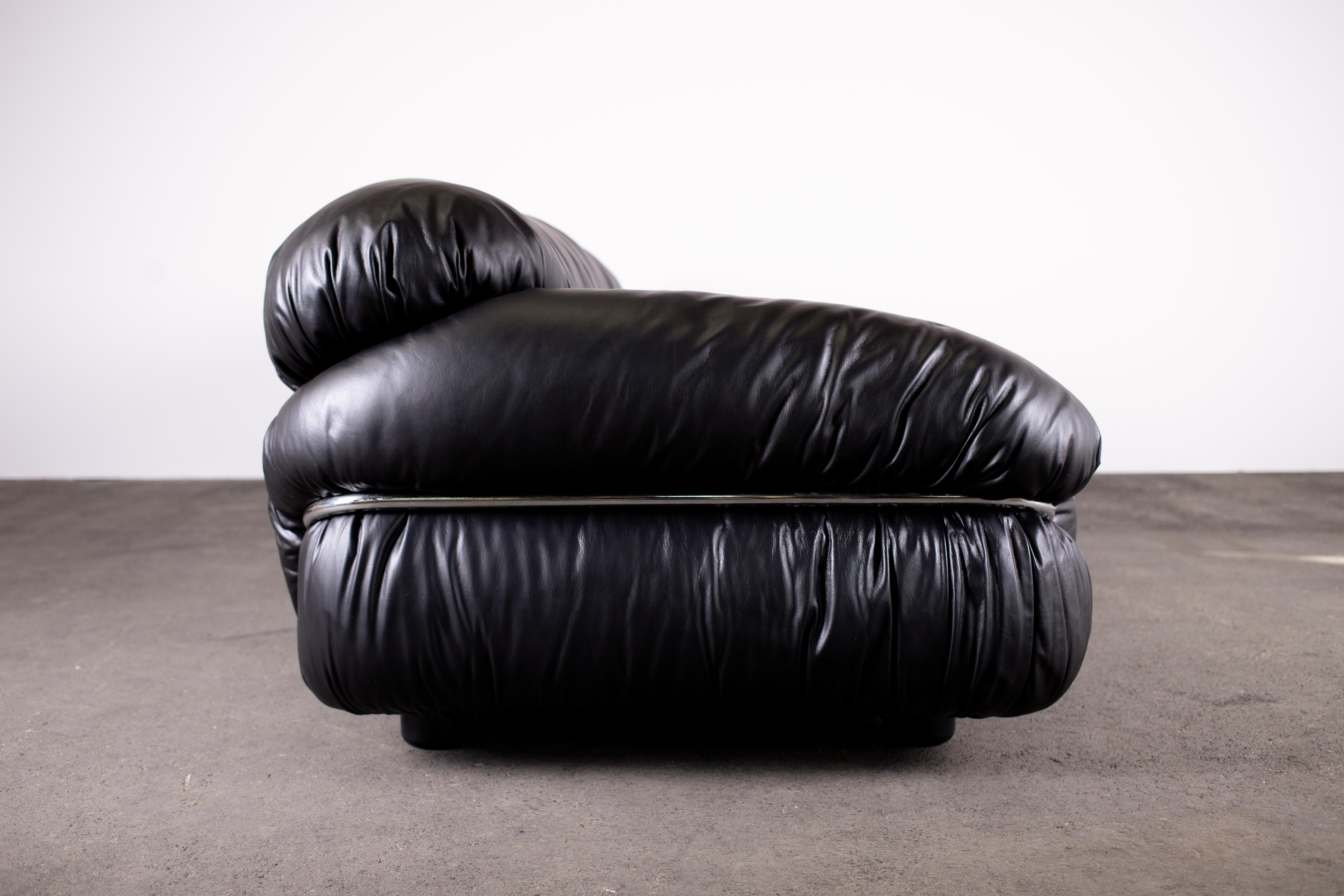Italian 1970s XL Sesann Sofa by Gianfranco Frattini for Cassina in Black Leather