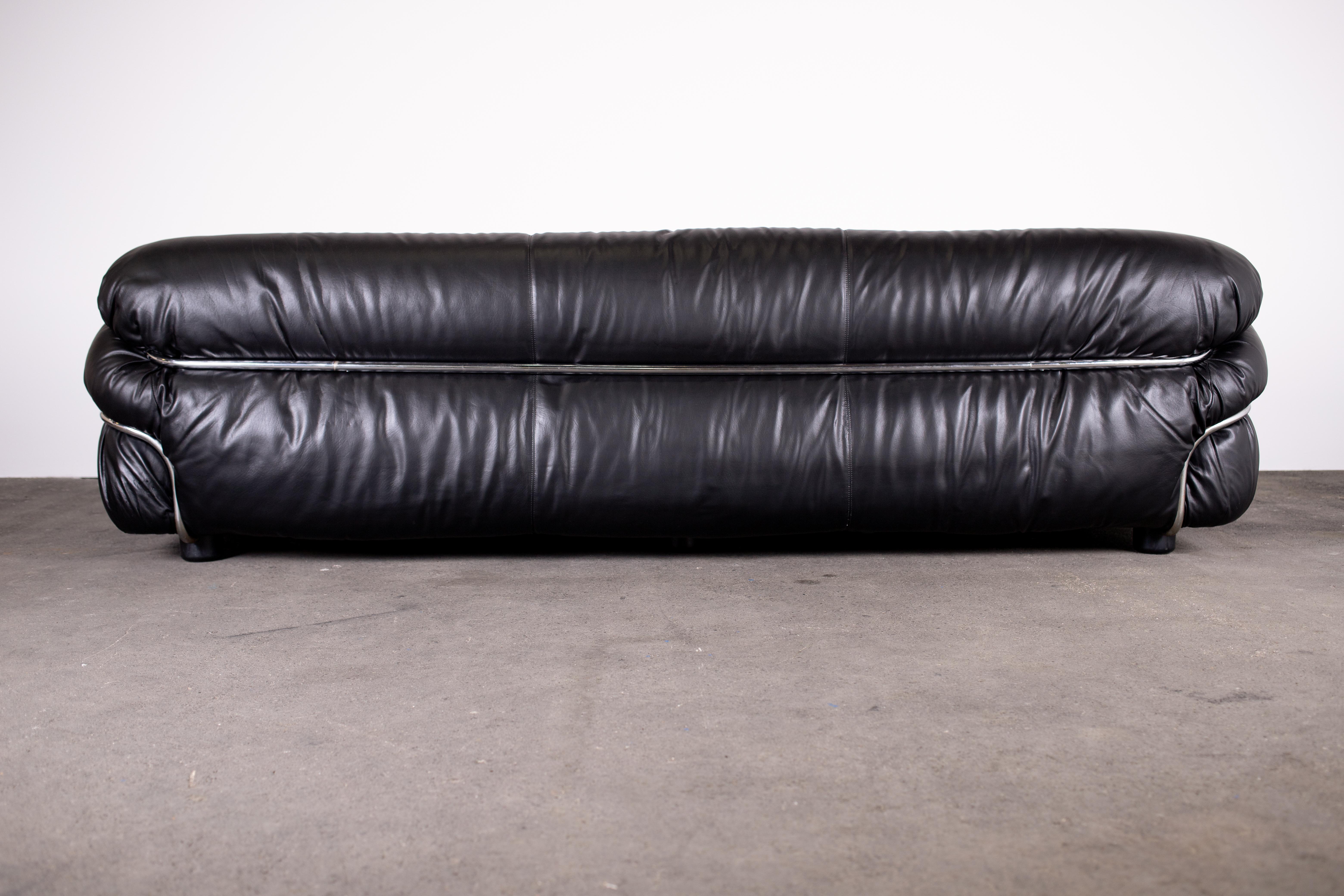 Late 20th Century 1970s XL Sesann Sofa by Gianfranco Frattini for Cassina in Black Leather