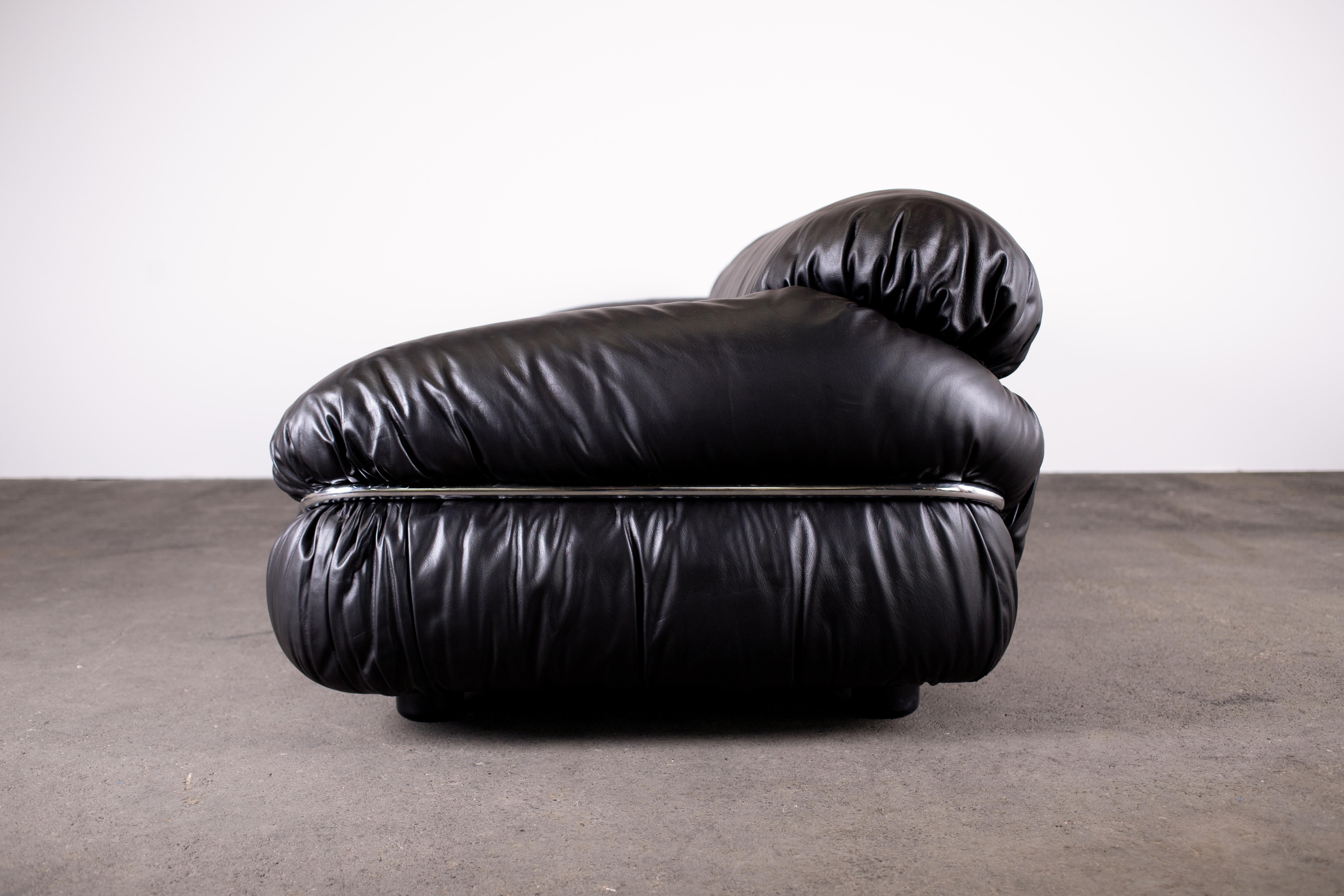 1970s XL Sesann Sofa by Gianfranco Frattini for Cassina in Black Leather 1