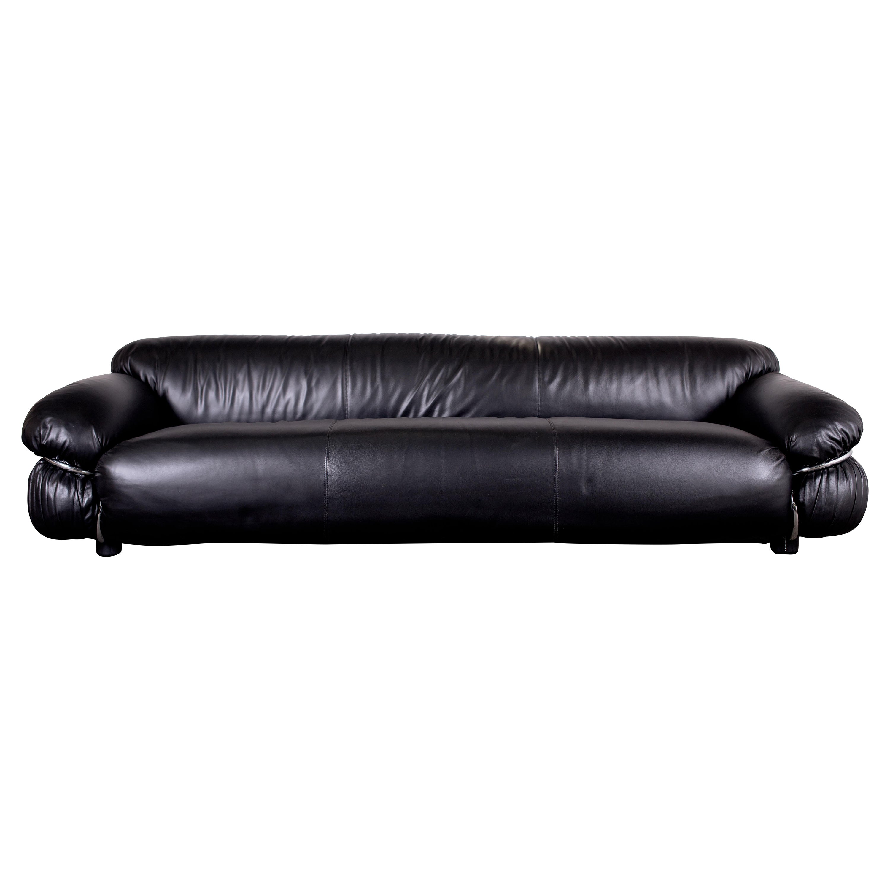 1970s XL Sesann Sofa by Gianfranco Frattini for Cassina in Black Leather