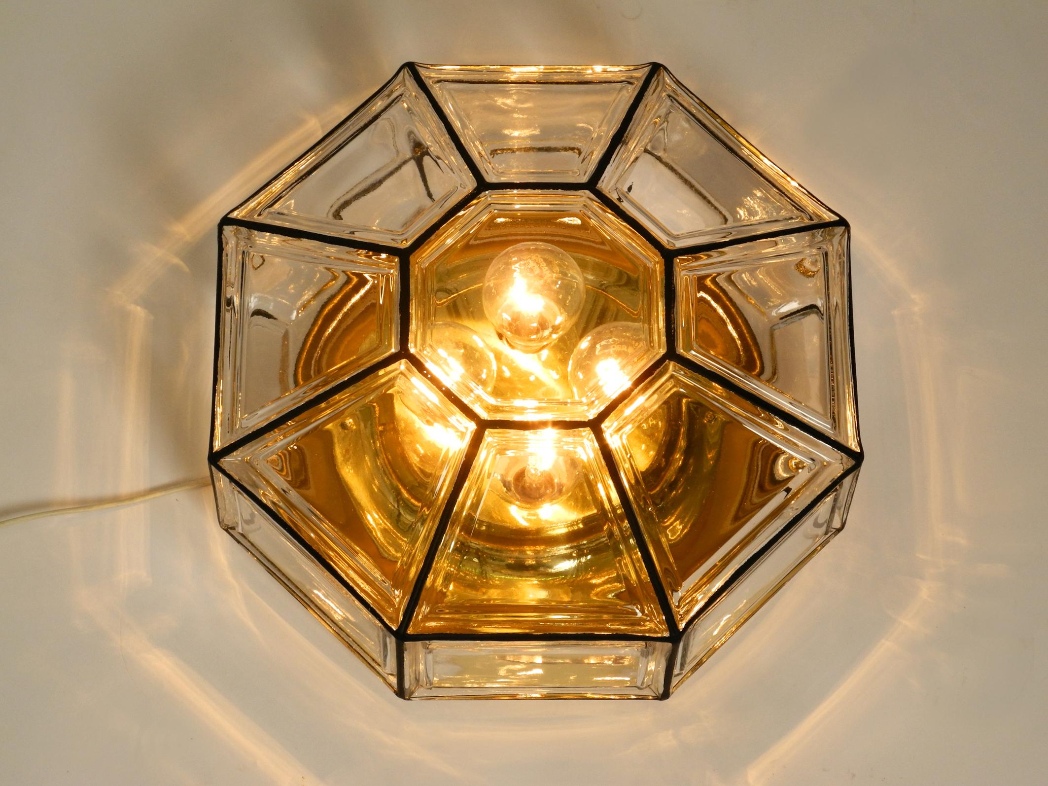 1970s Extra Large Limburg Glass Ceiling Lamp in Octagon Shape with 4 Sockets 9