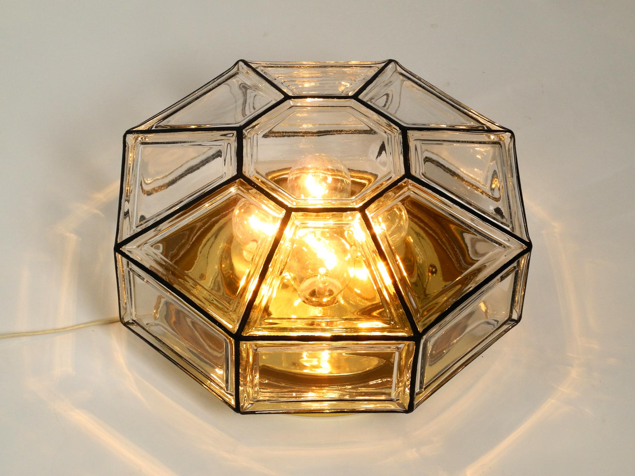 1970s Extra Large Limburg Glass Ceiling Lamp in Octagon Shape with 4 Sockets In Good Condition In München, DE