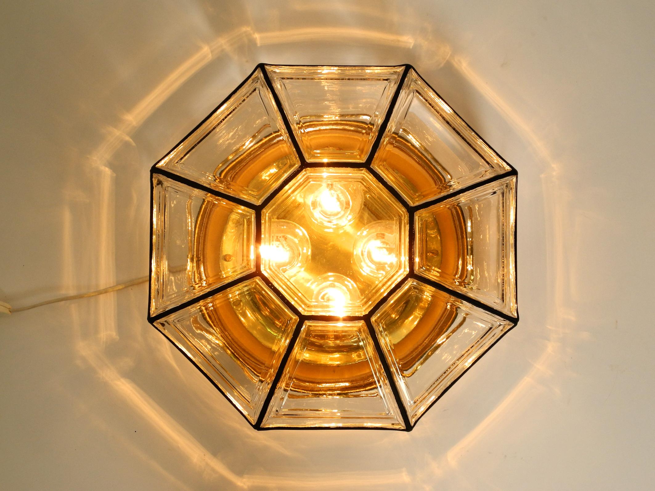 Late 20th Century 1970s Extra Large Limburg Glass Ceiling Lamp in Octagon Shape with 4 Sockets