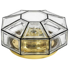 1970s Extra Large Limburg Glass Ceiling Lamp in Octagon Shape with 4 Sockets
