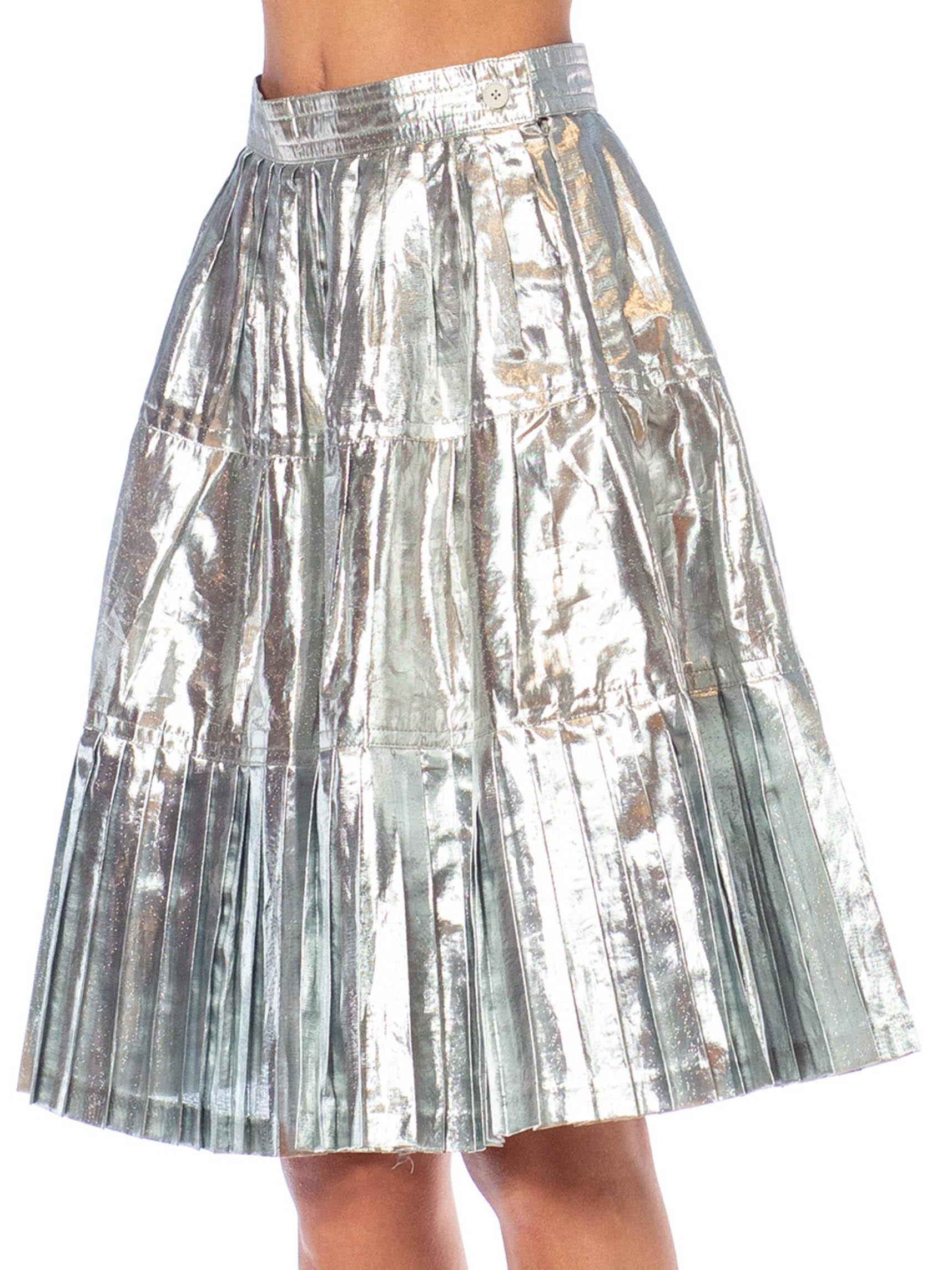 1970S YAMAMOTO KANSAI Silver Poly/Lurex Lamé Pleated Skirt For Sale 3