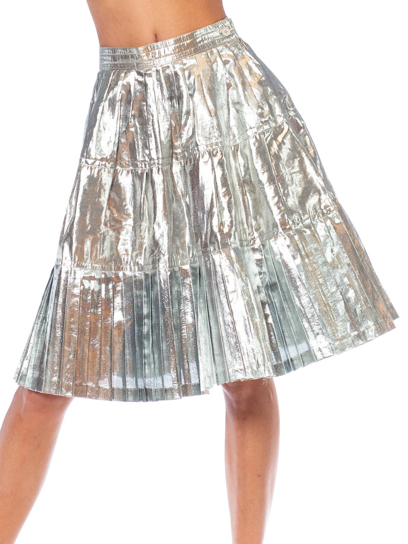 1970S YAMAMOTO KANSAI Silver Poly/Lurex Lamé Pleated Skirt For Sale 4