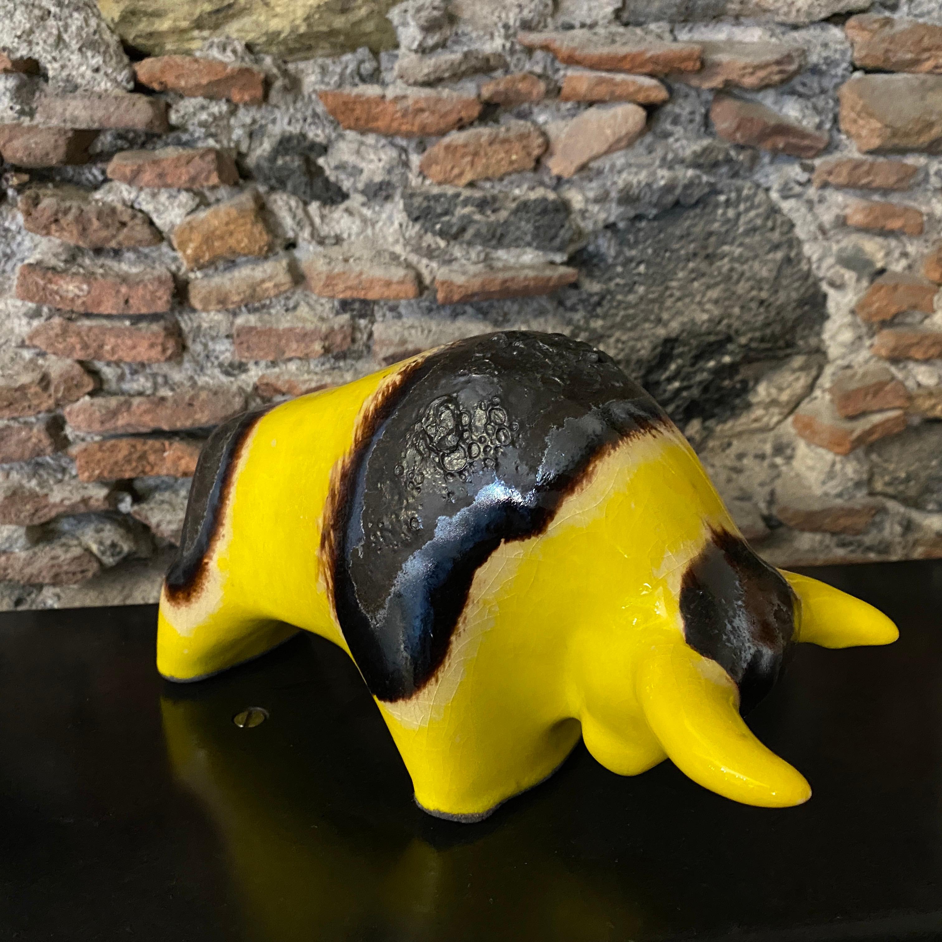 1970s Yellow and Black Fat Lava Ceramic German Bull by Otto Keramik In Good Condition In Aci Castello, IT