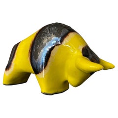 1970s Yellow and Black Fat Lava Ceramic German Bull by Otto Keramik