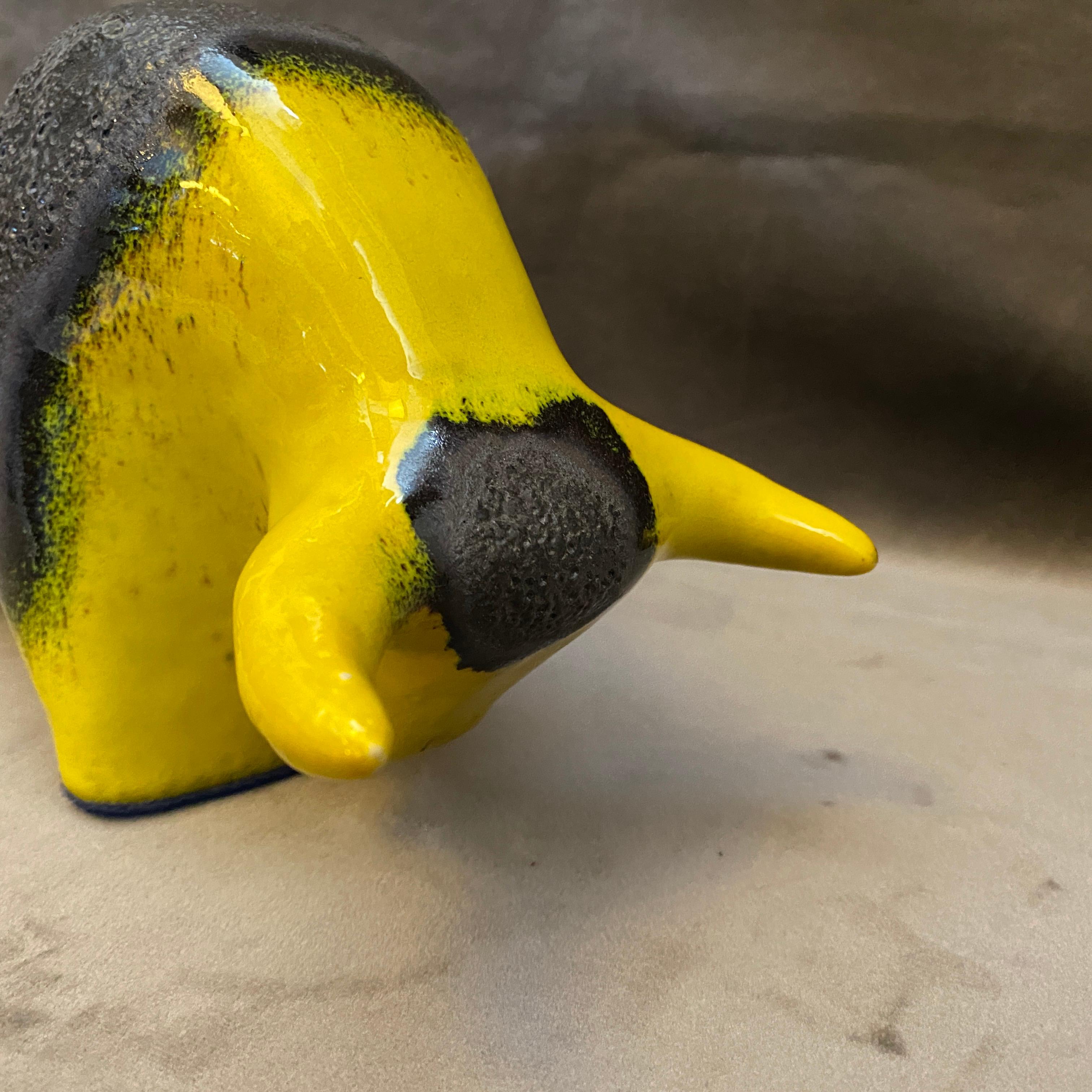 Hand-Painted 1970s Yellow and Black Fat Lava Ceramic West German Bull by Otto Keramik