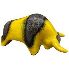 1970s Yellow and Black Fat Lava Ceramic West German Bull by Otto Keramik
