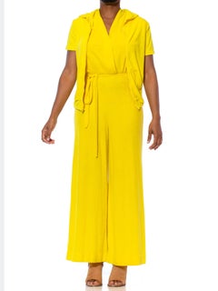 1970S Yellow Cotton Blend Terry Cloth Short Sleeve Tracksuit Jumpsuit Ensemble