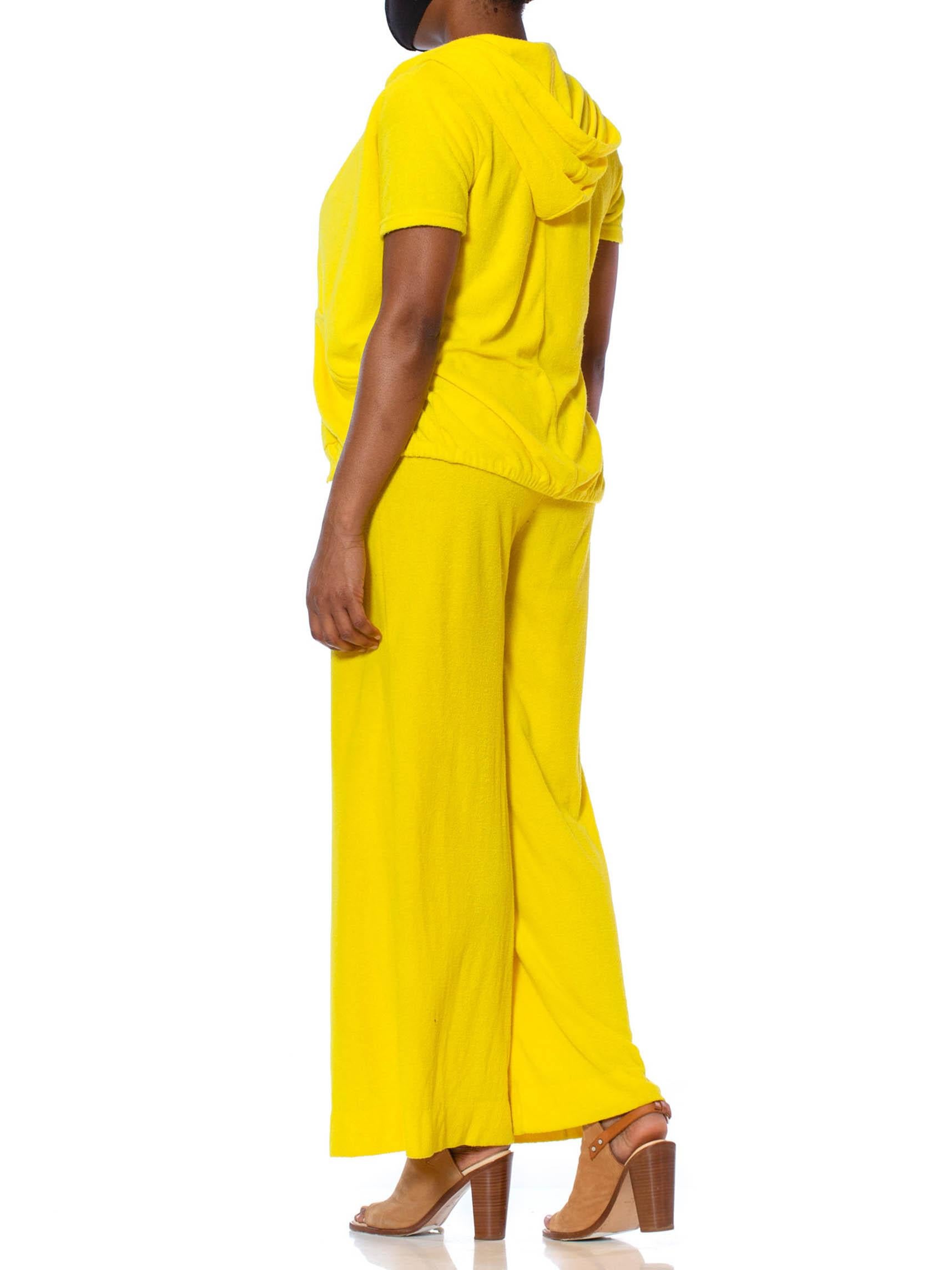 1970S Yellow Cotton Blend Terry Cloth Short Sleeve Tracksuit Jumpsuit Ensemble 2