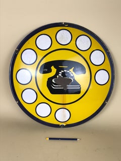 1970s Yellow Curved Enamel Metal Vintage Italian Telephone Sign, Sip