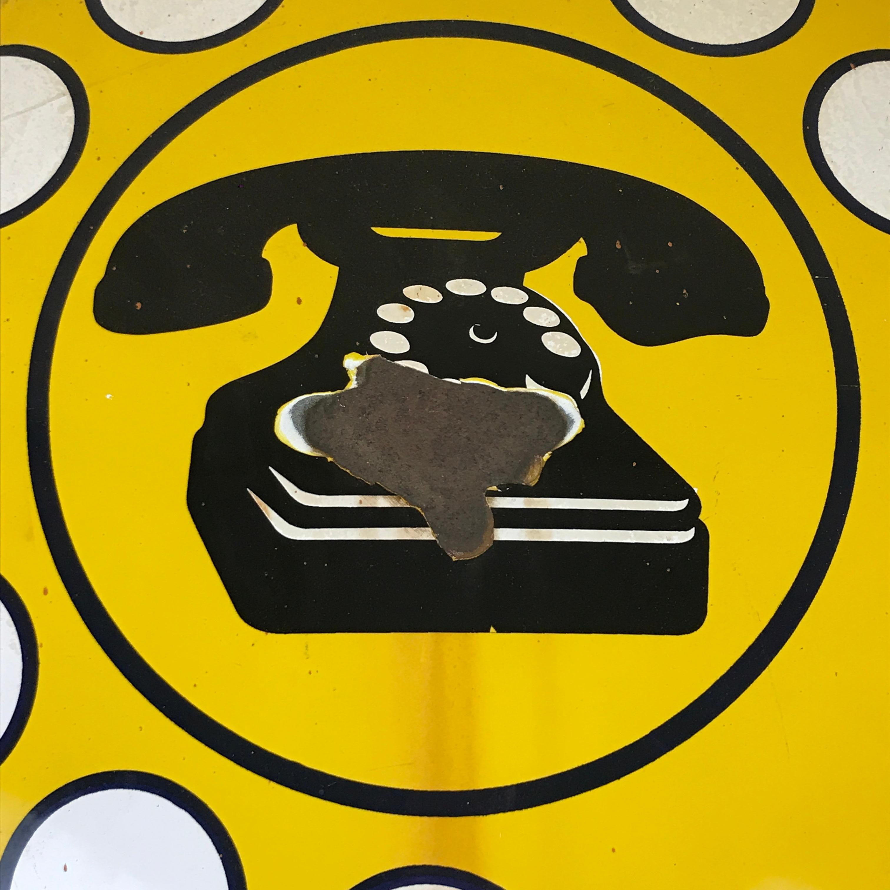1970s Yellow Curved Enamel Metal Vintage Italian Telephone Sign, Sip For Sale 1