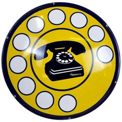 1970s Yellow Curved Enamel Metal Vintage Italian Telephone Sign, Sip
