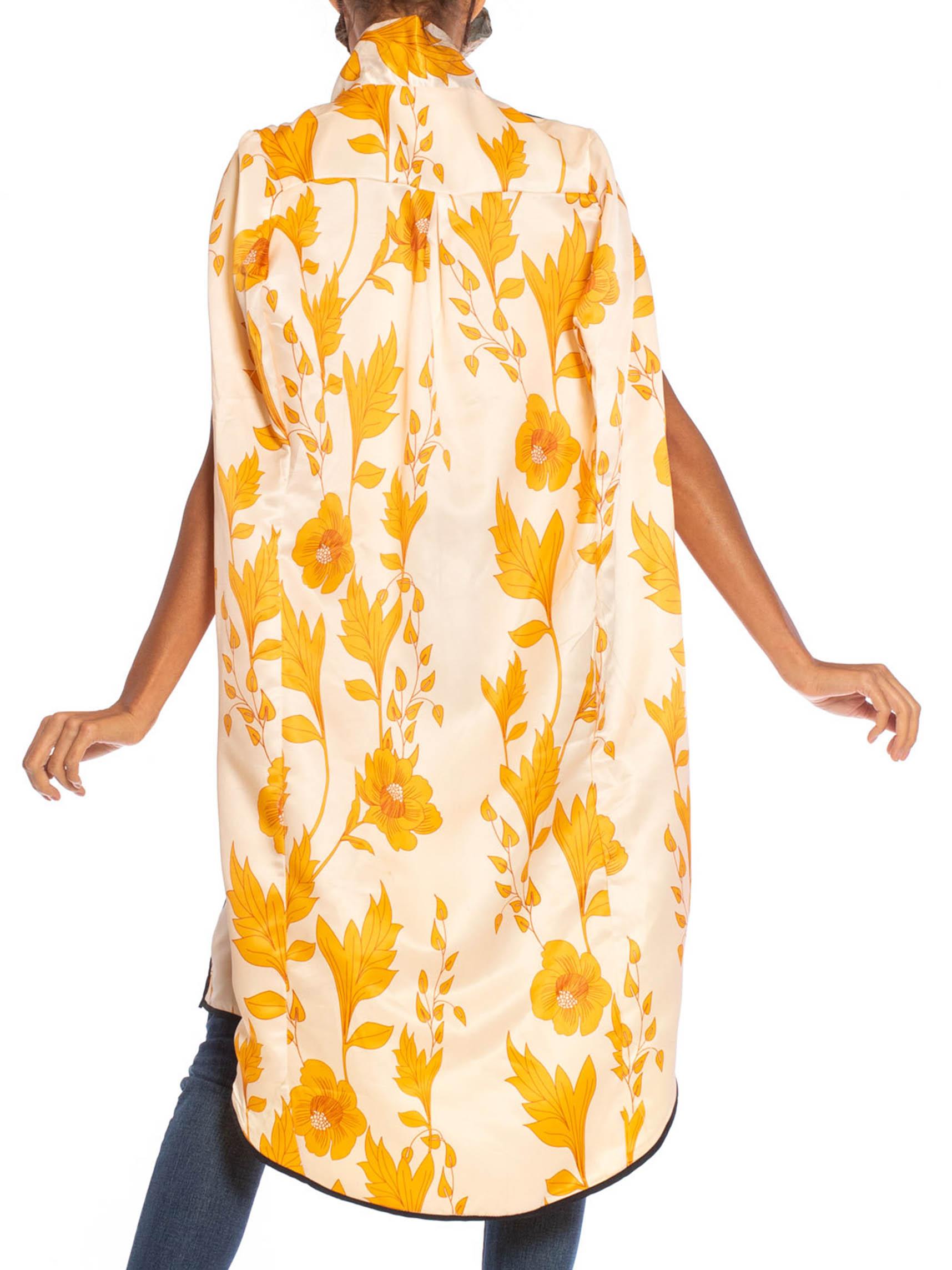 Women's 1970S Yellow Floral Polyester Satin Summer Beach Cape