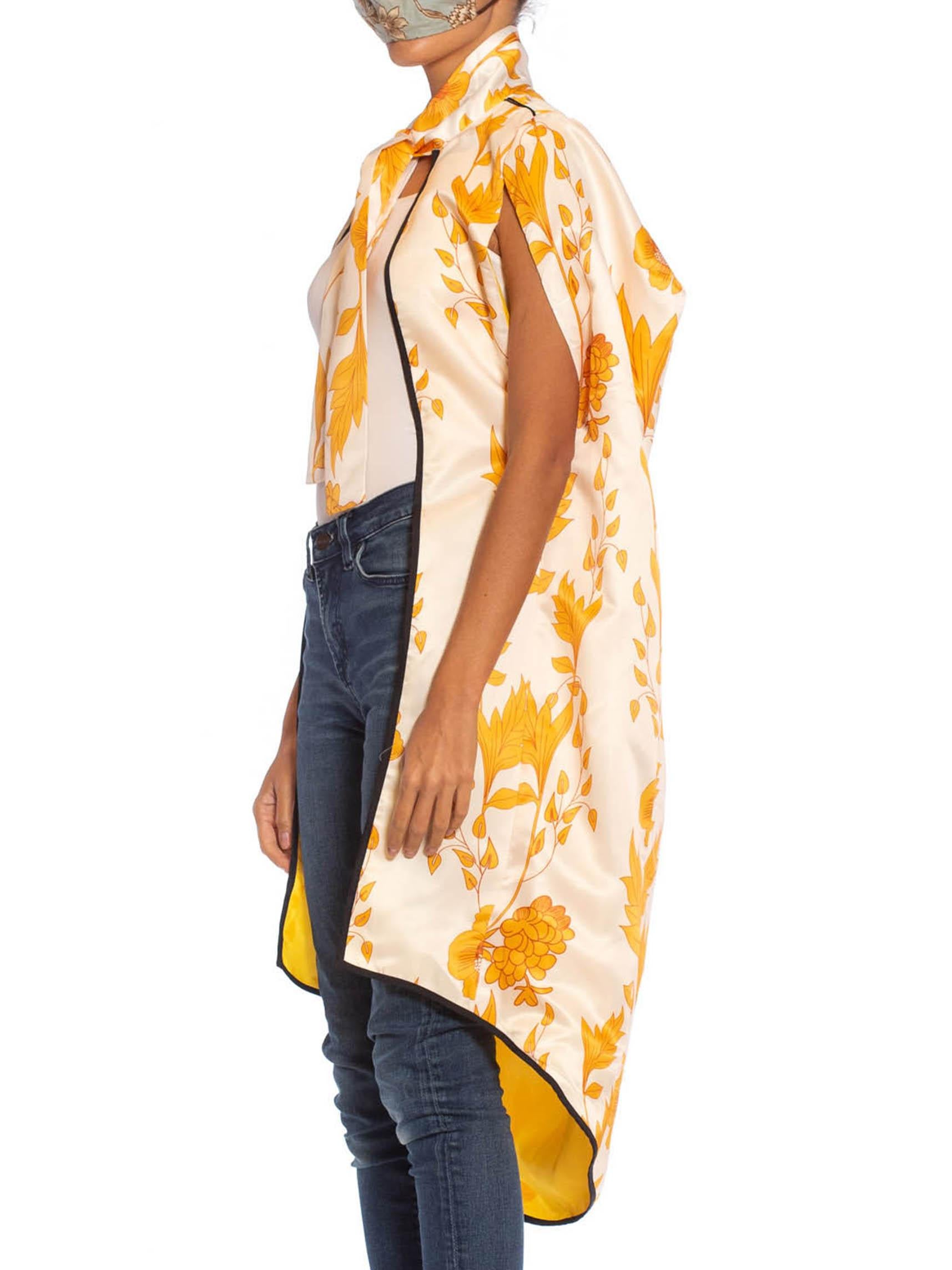 1970S Yellow Floral Polyester Satin Summer Beach Cape 2
