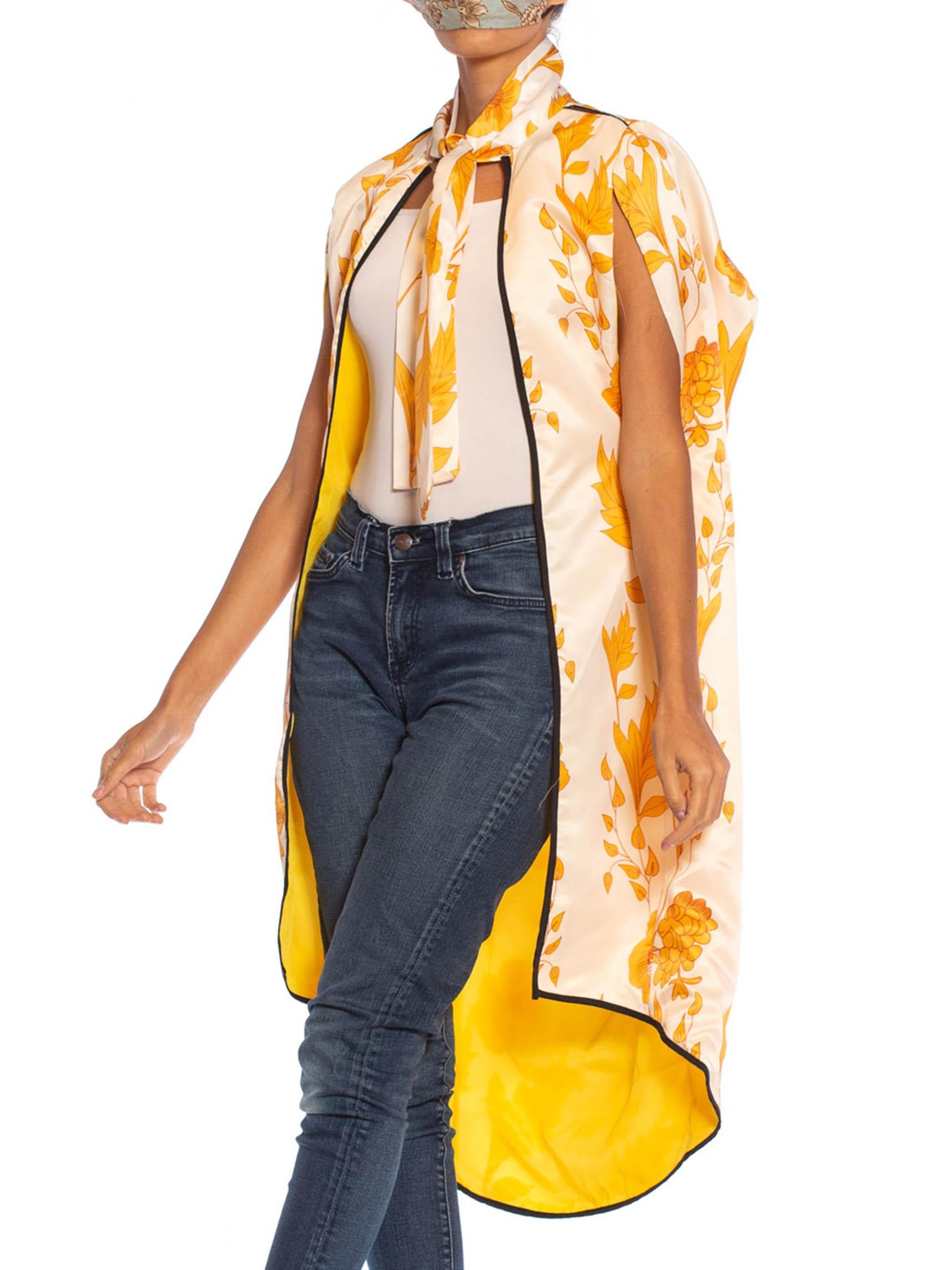 1970S Yellow Floral Polyester Satin Summer Beach Cape 5