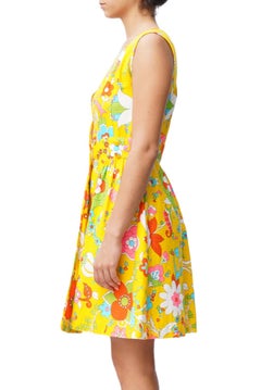 1970S Yellow Floral Print Wrap Dress