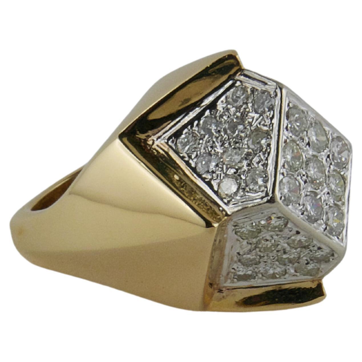 1970s Yellow Gold and Diamond geometric Ring For Sale