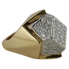 1970s Yellow Gold and Diamond geometric Ring