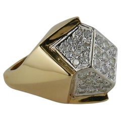 Retro 1970s Yellow Gold and Diamond geometric Ring