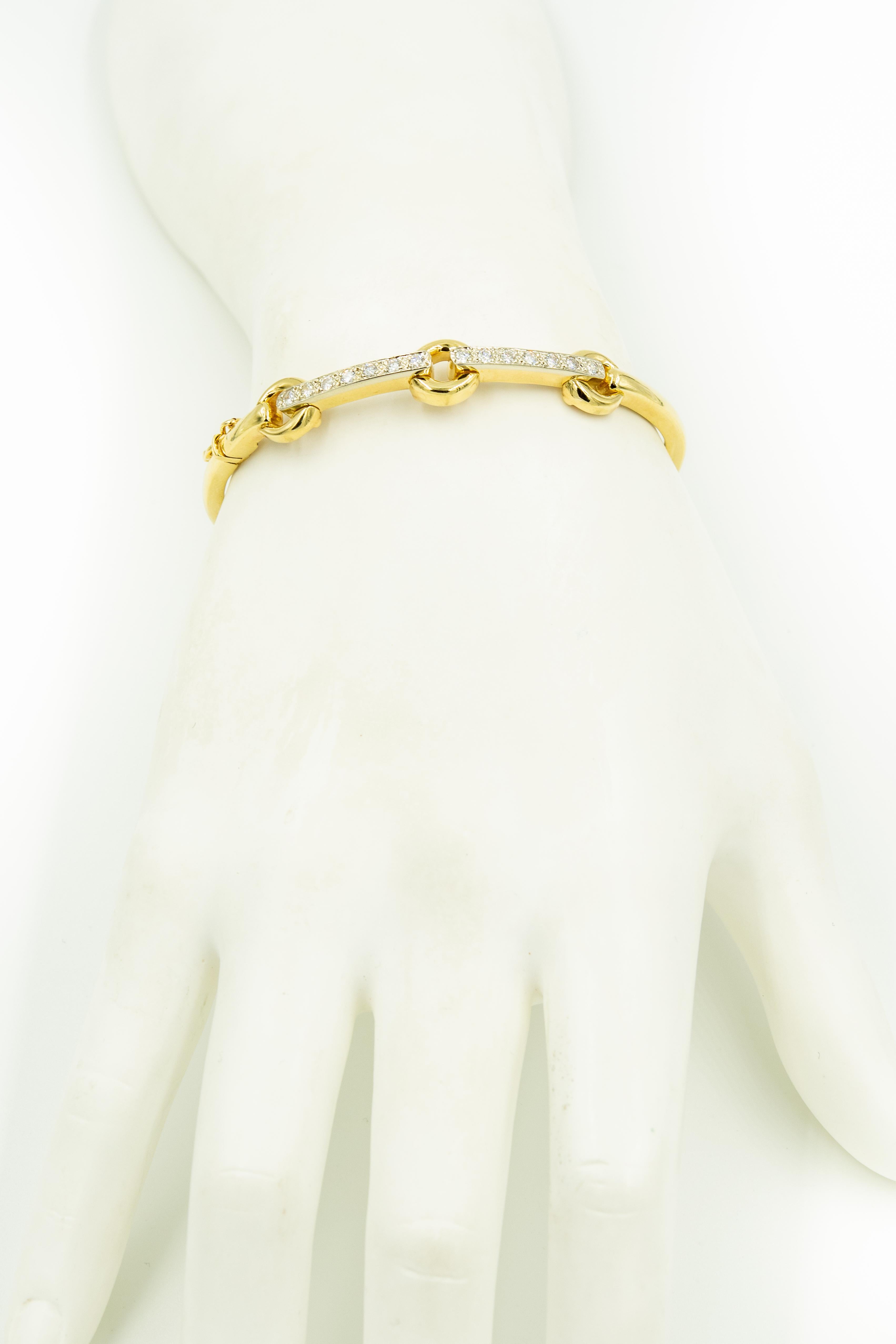 1970s Yellow Gold Circle and Diamond Bar Bangle Bracelet 4