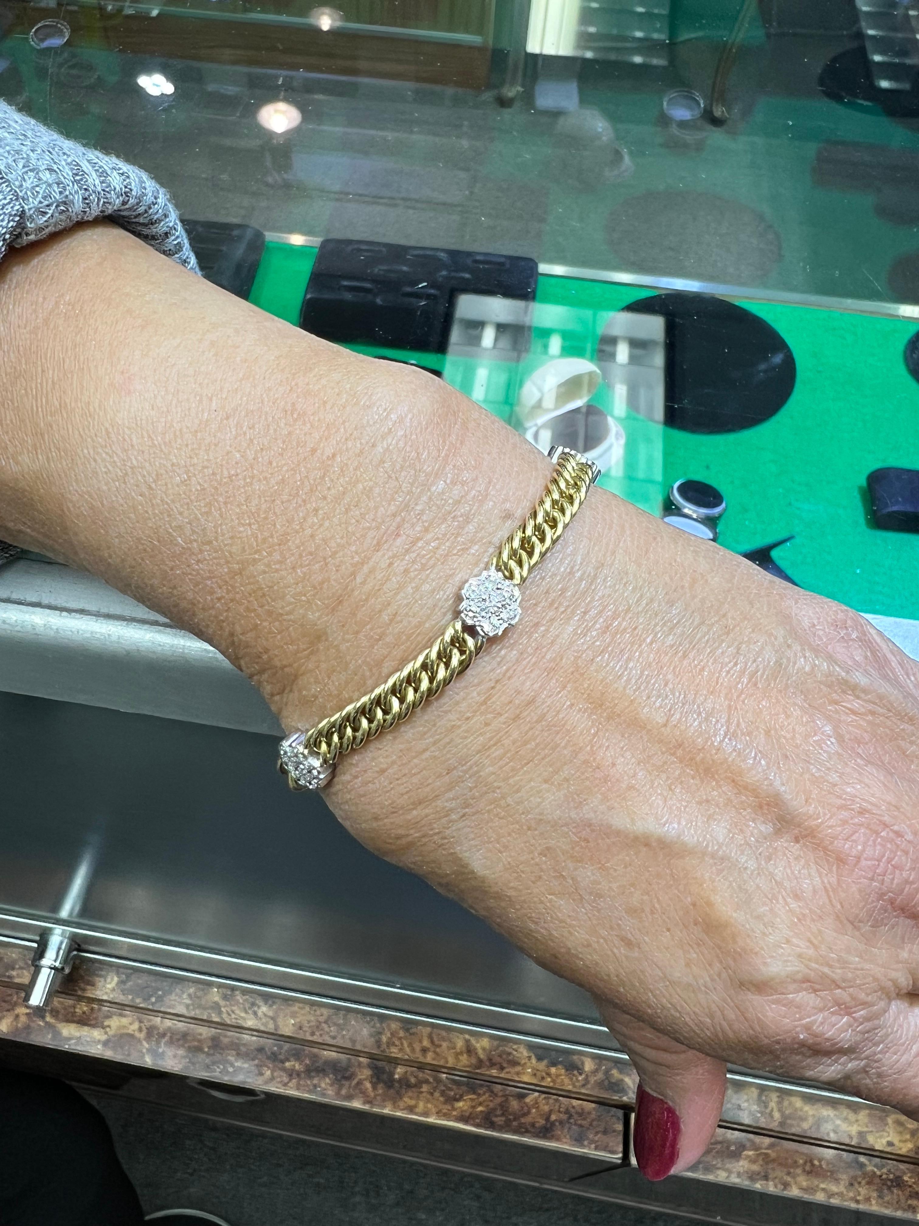 1970s Yellow Gold Diamond Link Bracelet For Sale 4