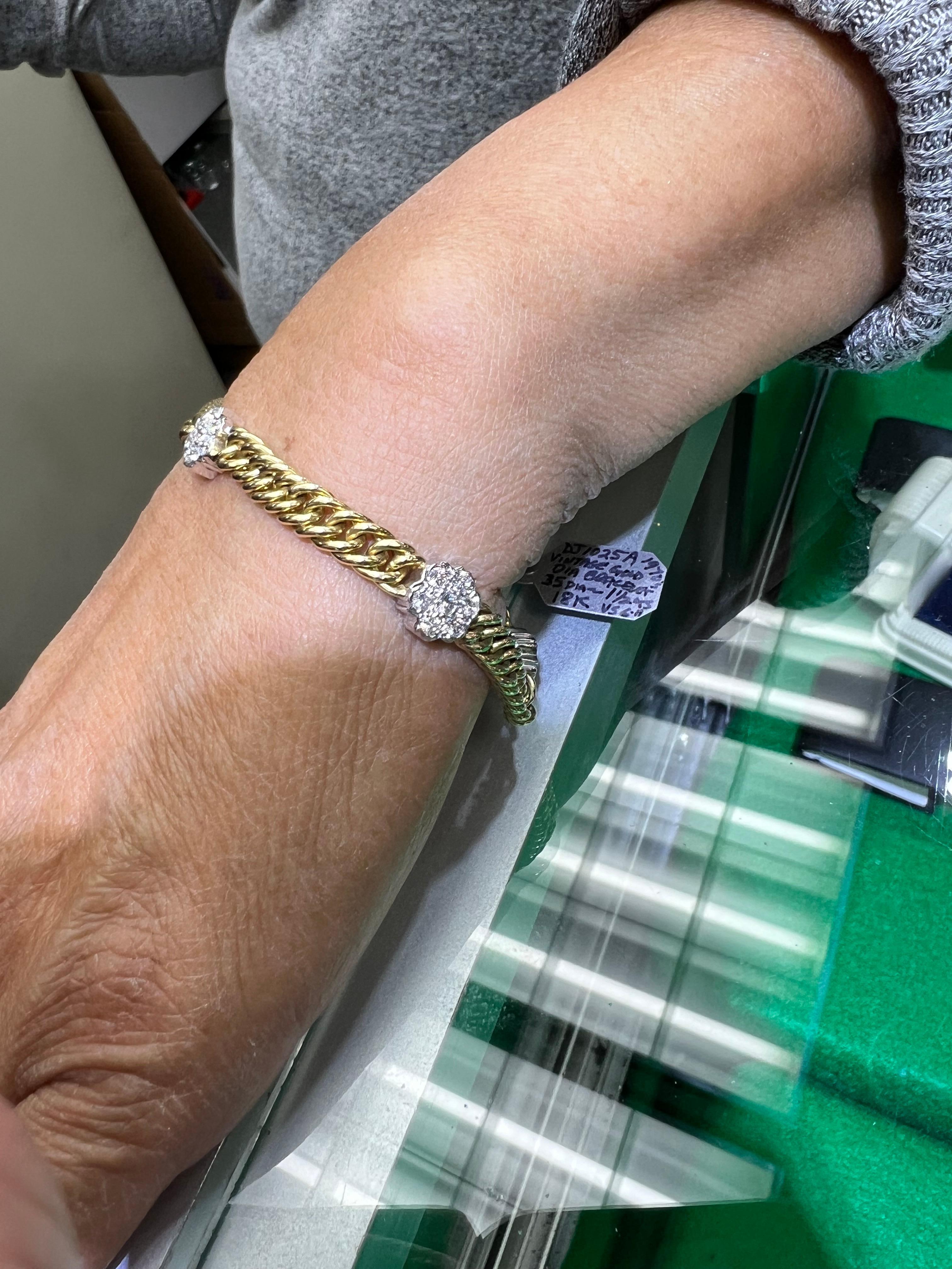 1970s Yellow Gold Diamond Link Bracelet For Sale 5