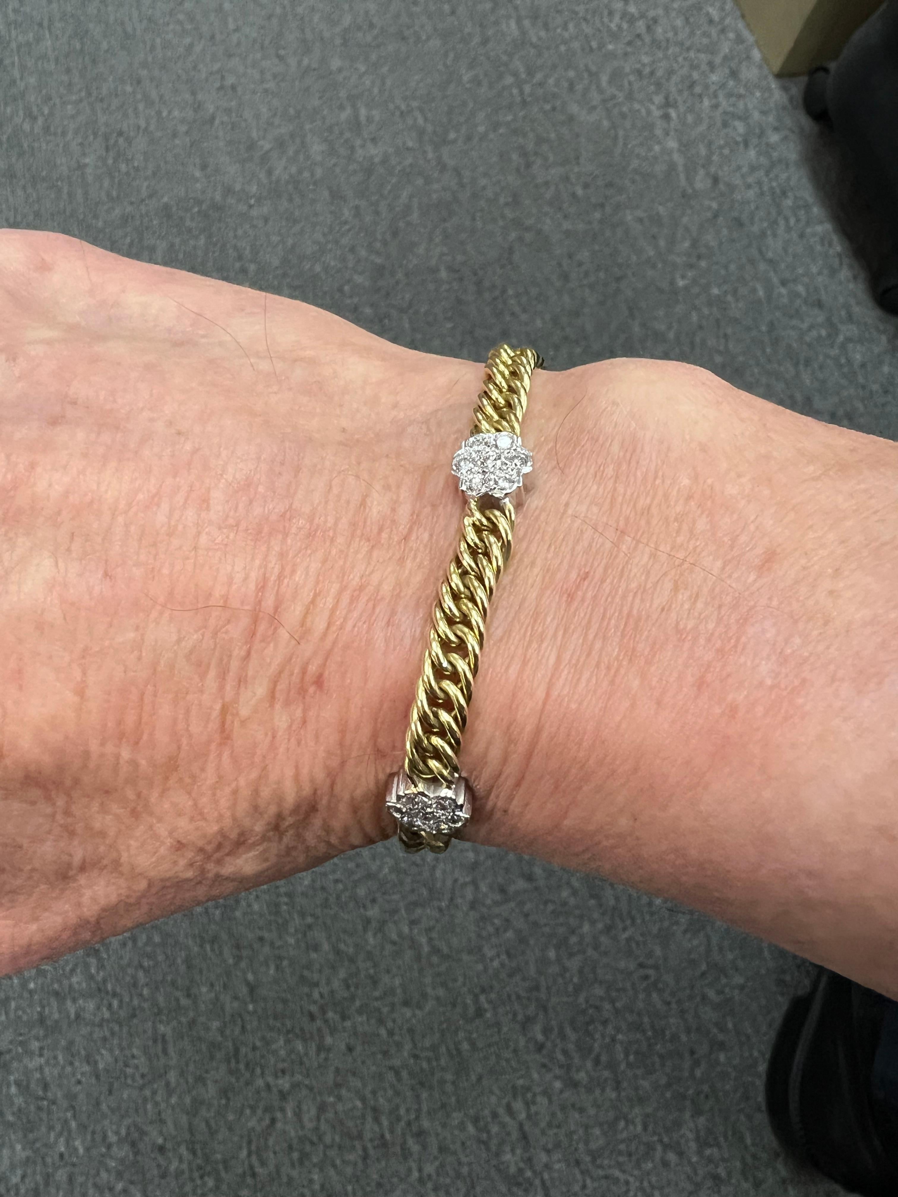 Modern 1970s Yellow Gold Diamond Link Bracelet For Sale