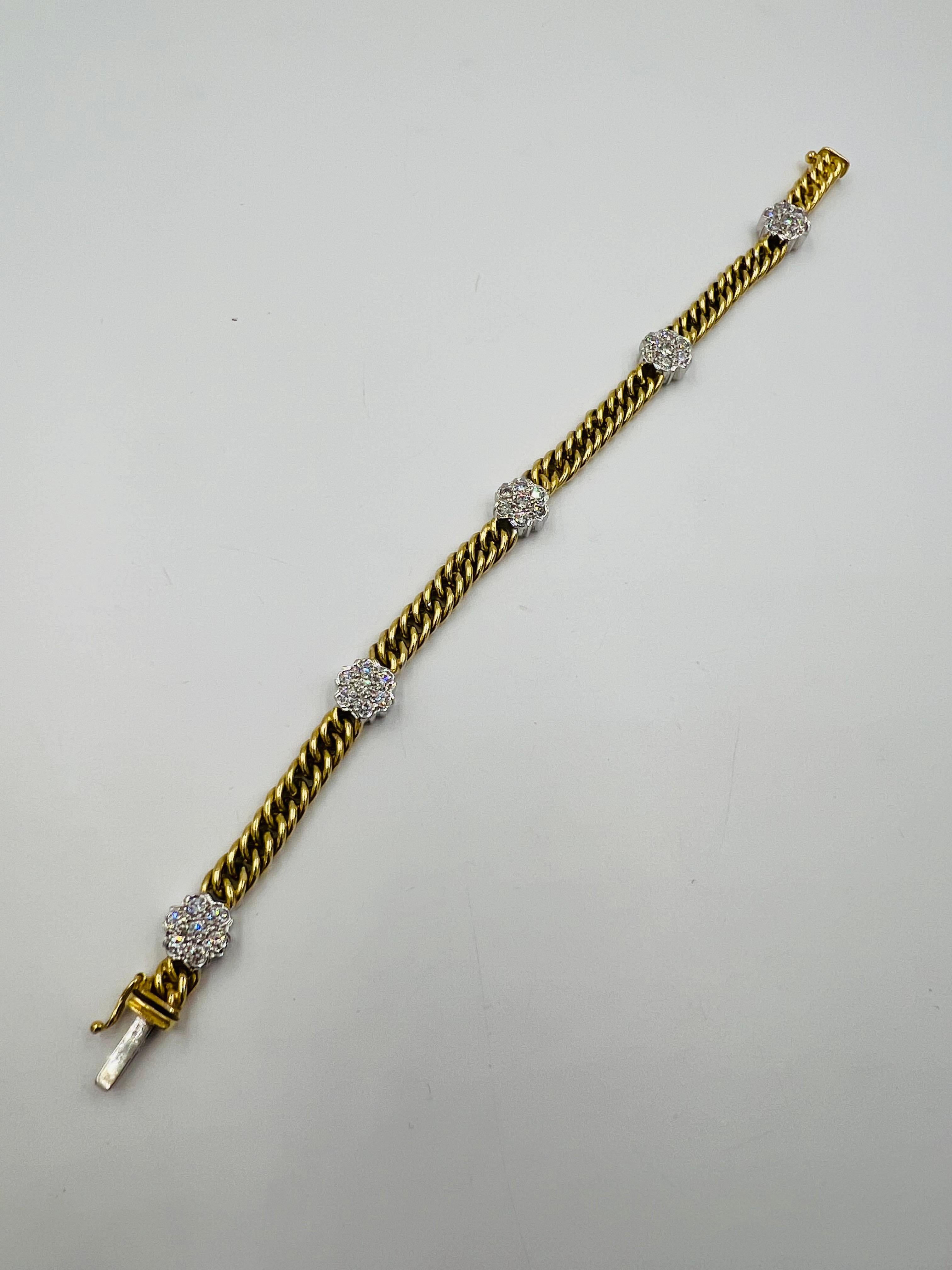 Women's or Men's 1970s Yellow Gold Diamond Link Bracelet For Sale
