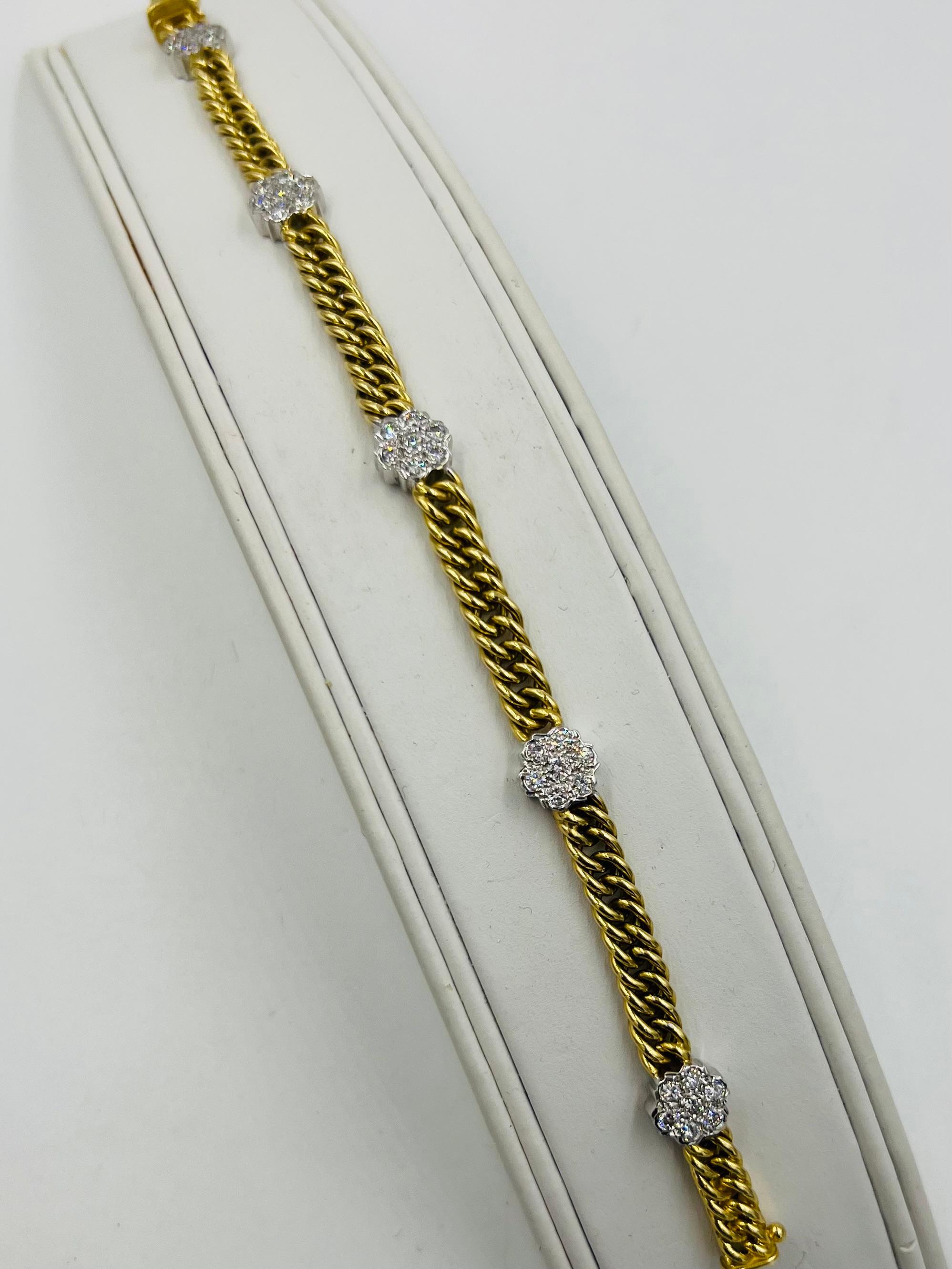 1970s Yellow Gold Diamond Link Bracelet For Sale 3