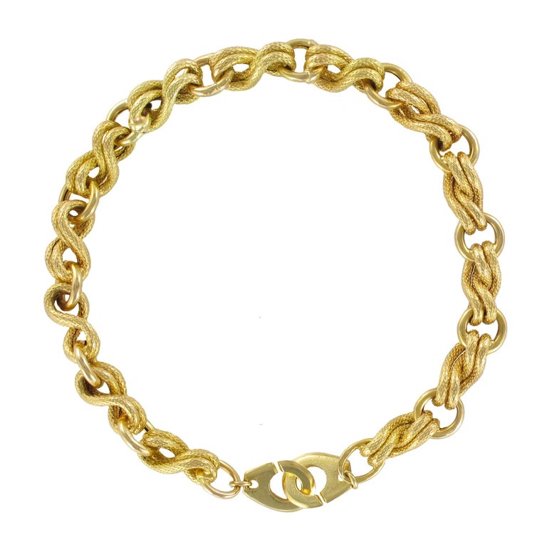 1970s Yellow Gold Handcuffs Link Bracelet at 1stDibs