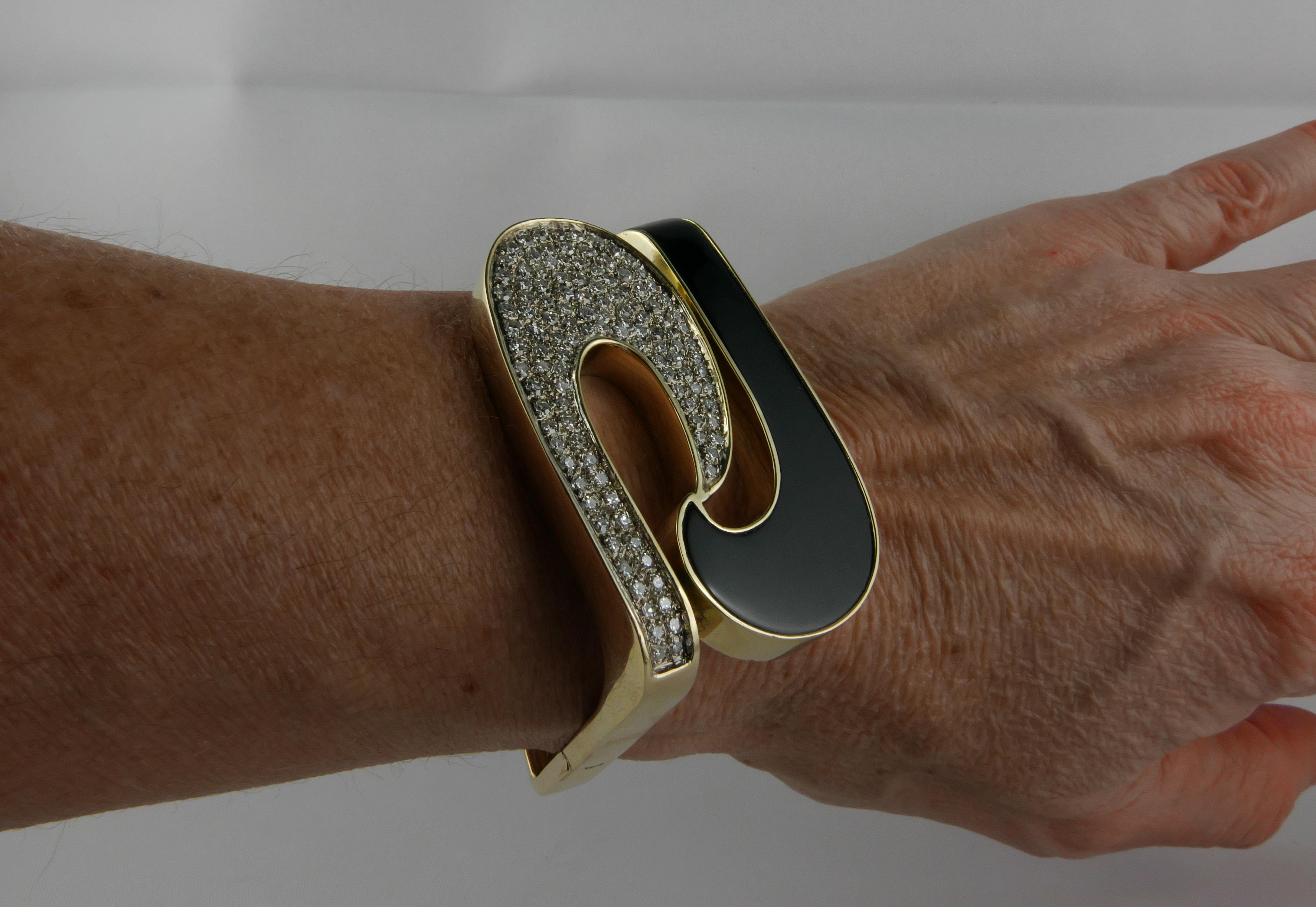 1970’s Yellow Gold Onyx and Diamond Bracelet 3