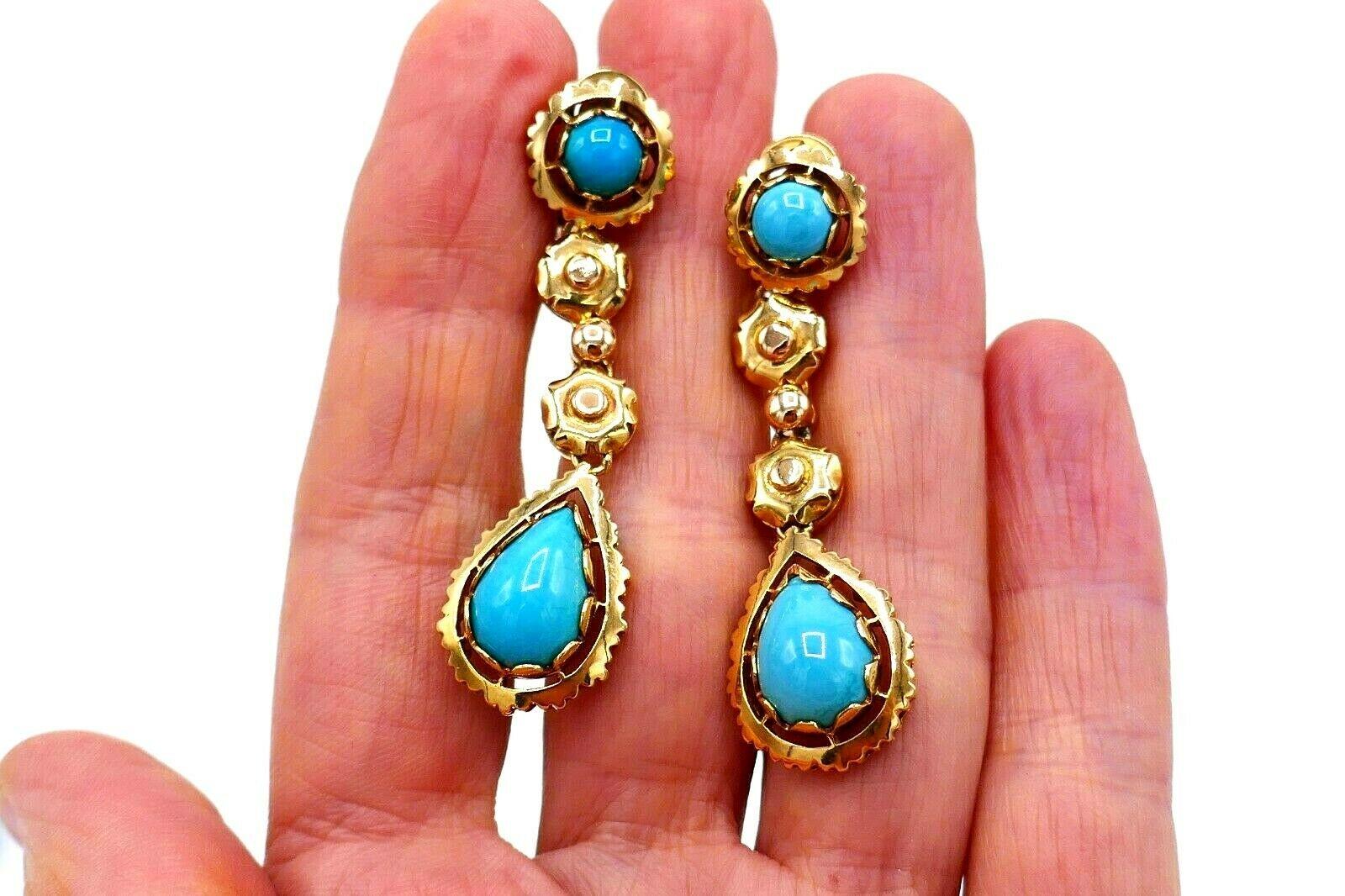 1970s Yellow Gold Turquoise Necklace Earrings Set 7