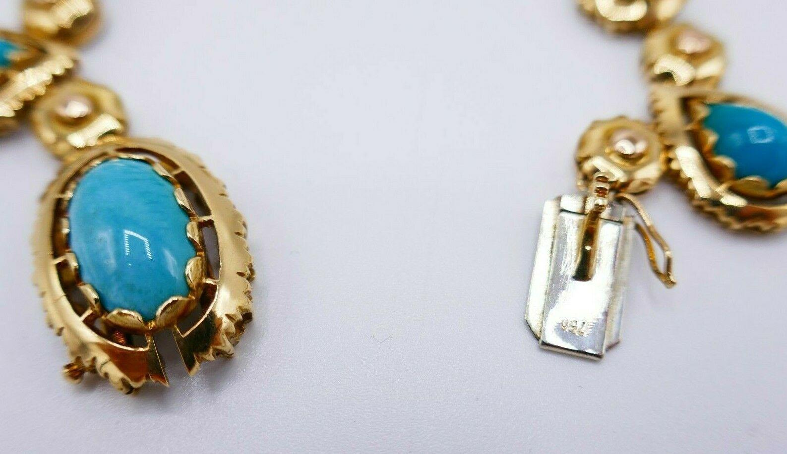 Women's 1970s Yellow Gold Turquoise Necklace Earrings Set