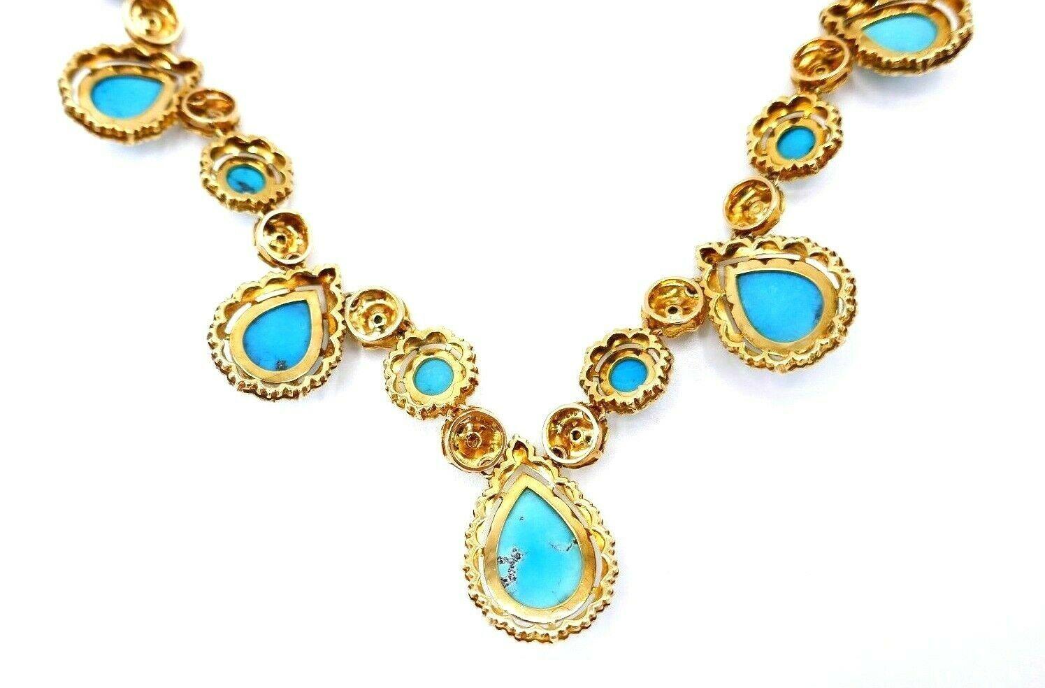 1970s Yellow Gold Turquoise Necklace Earrings Set 2