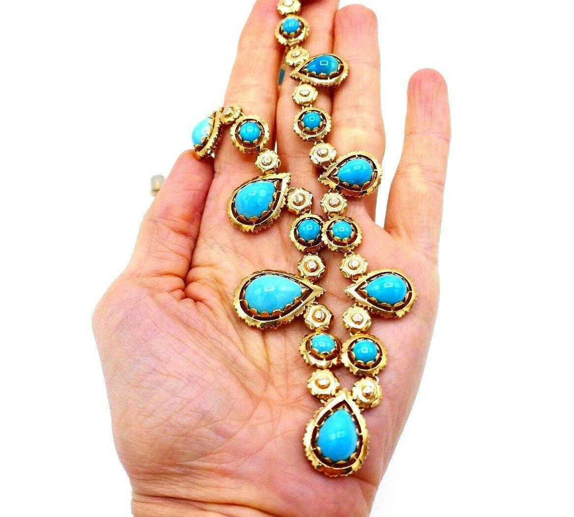 1970s Yellow Gold Turquoise Necklace Earrings Set 4