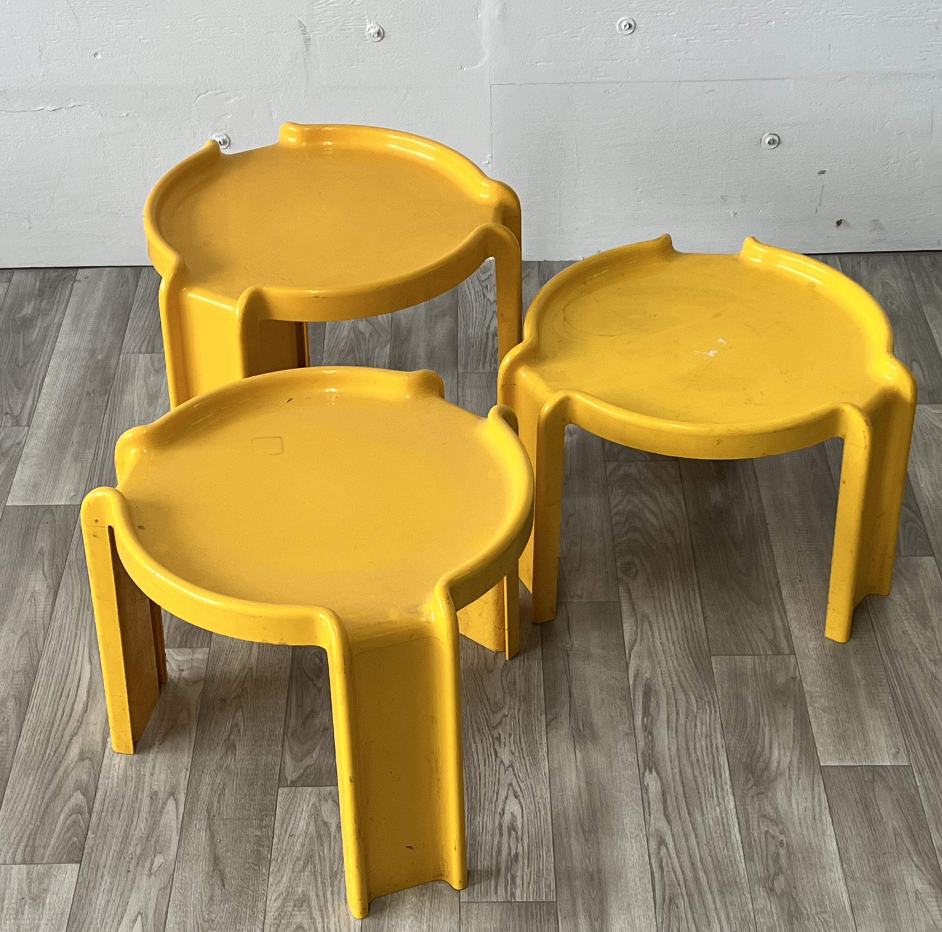 Plastic 1970s Yellow Kartell Stacking Tables by Giotto Stoppino