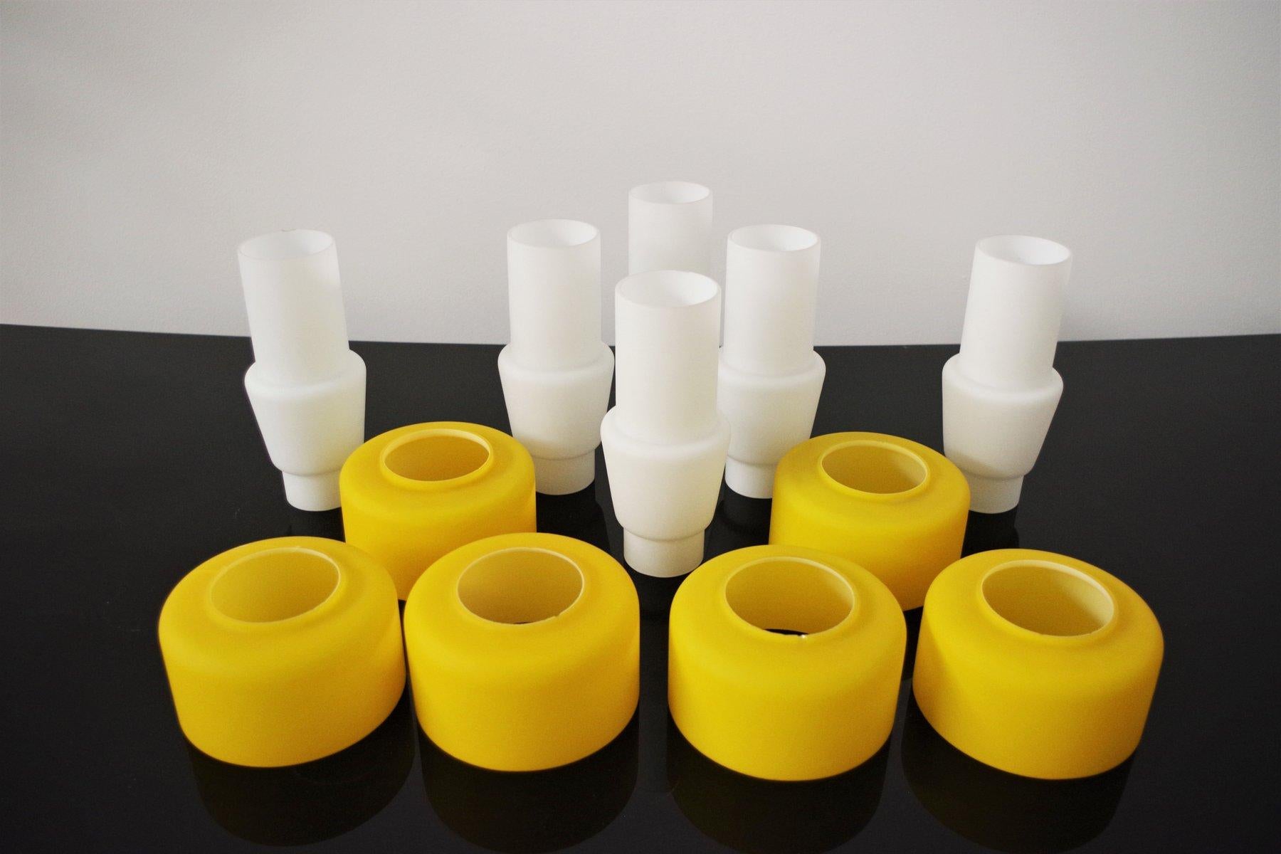 Late 20th Century 1970s Yellow Metal and Glass 3-Light Chandelier - Mid-Century Modern Elegance For Sale